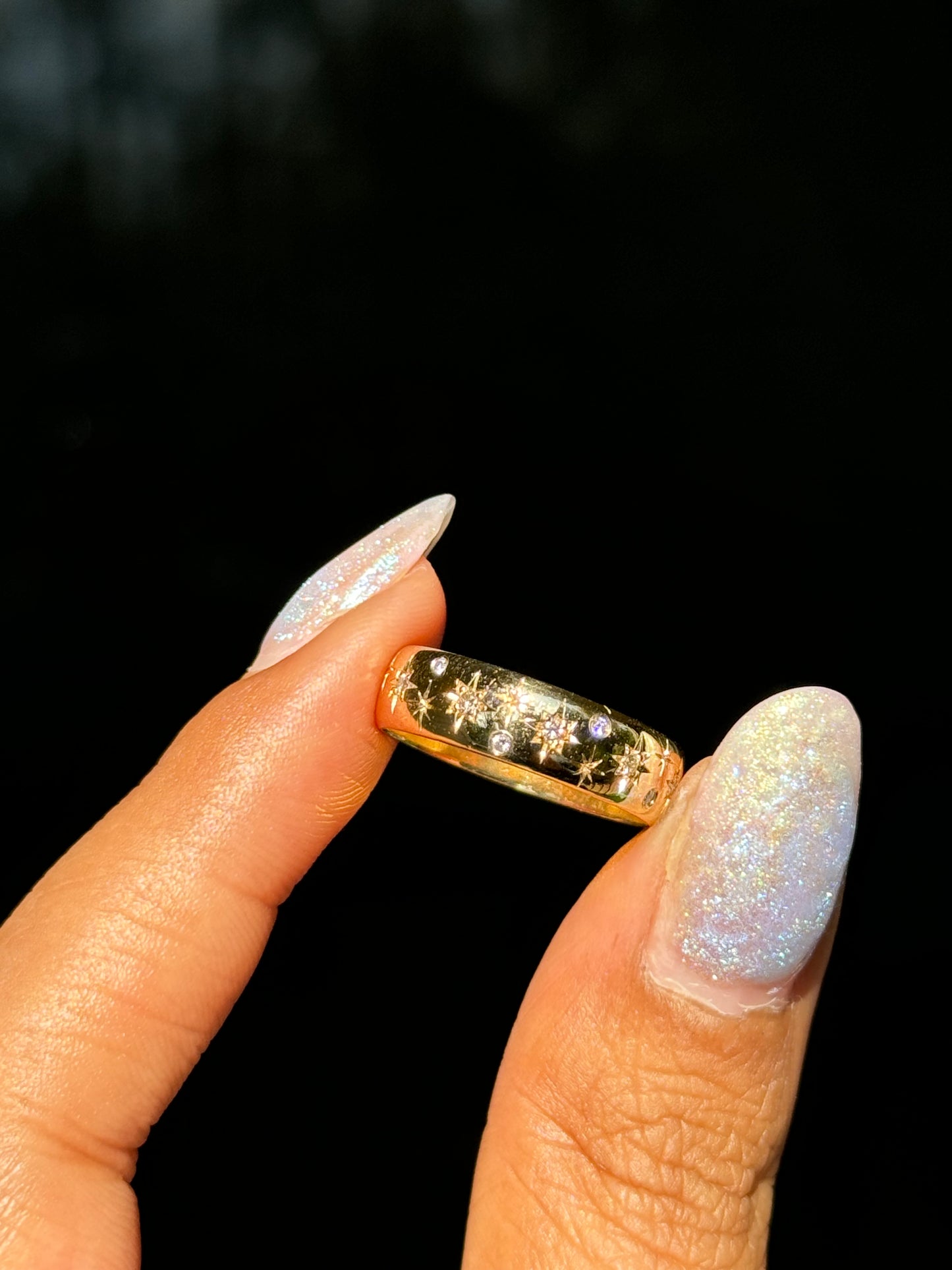 14k yellow gold hand engraving Galaxy star band