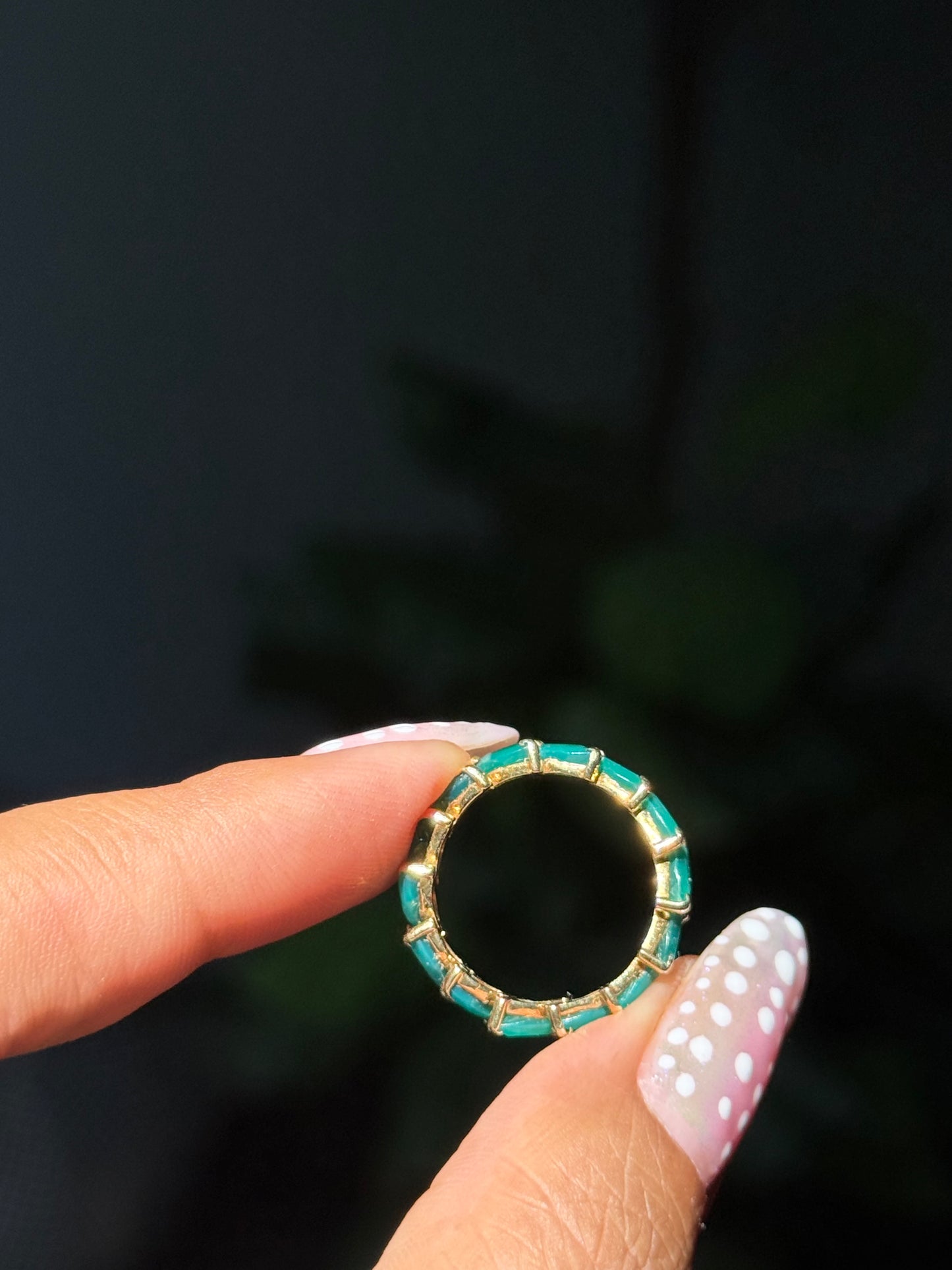 14k Green Agate marquise eternity band