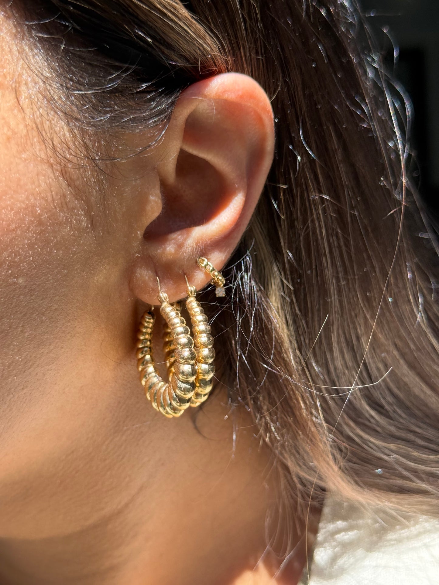 Chunky vintage 14k Shrimpy hoop earrings