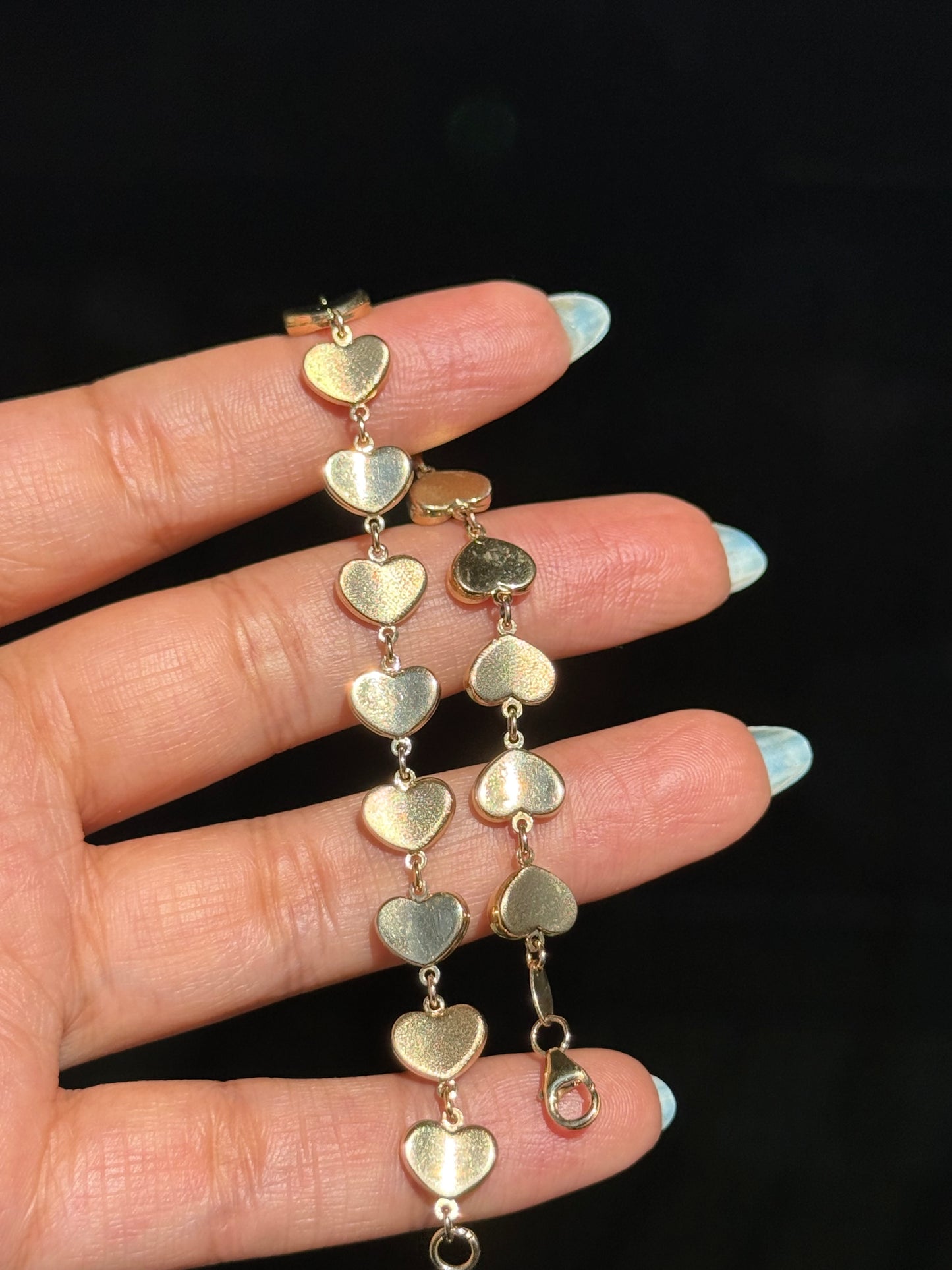 14k yellow gold puffy heart link bracelet