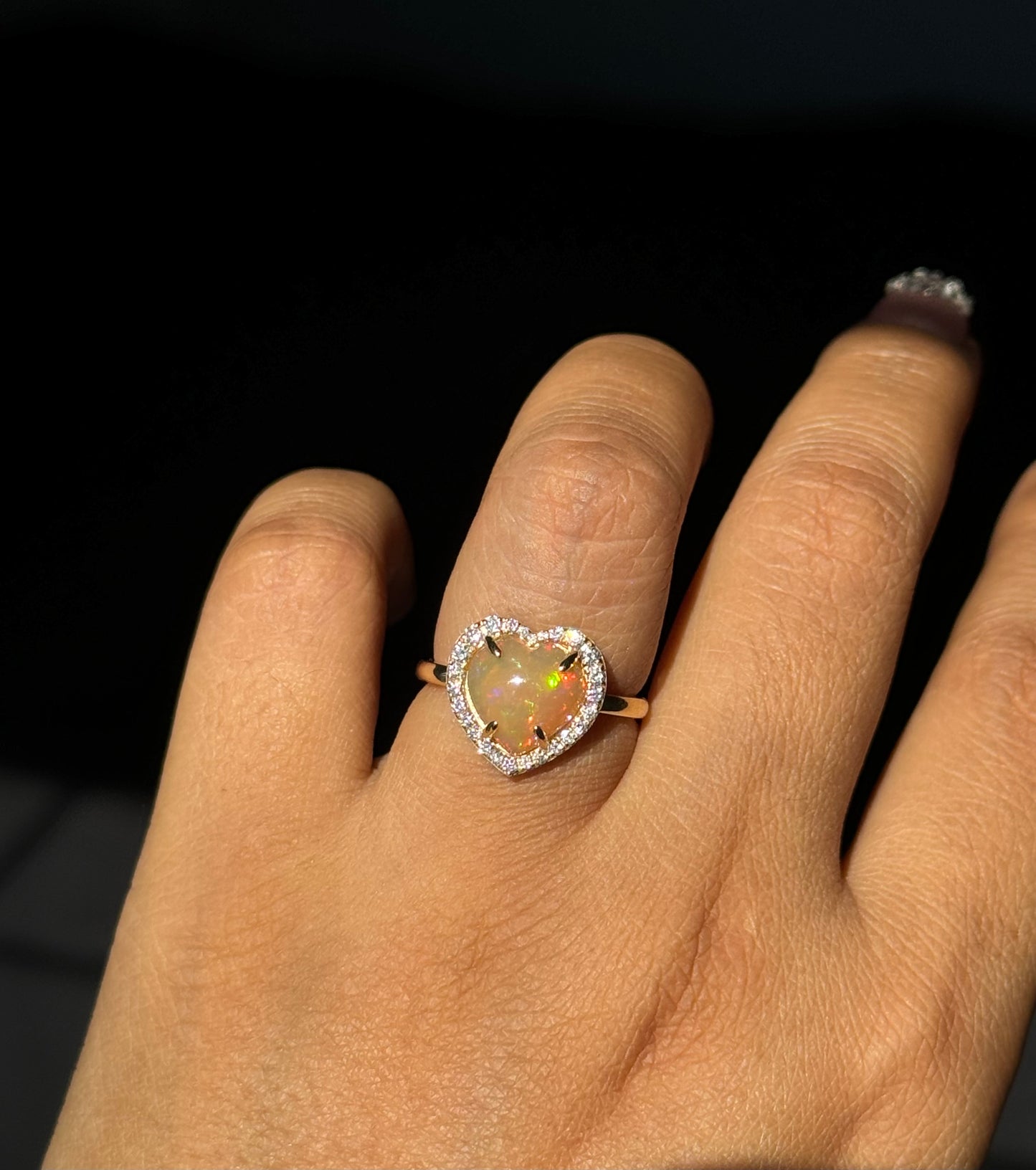 14k Opal and Diamond Heart ring By EFFY