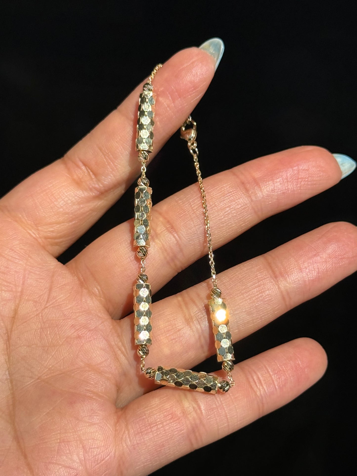 14k Sequins bar link bracelet with 🪩 beads
