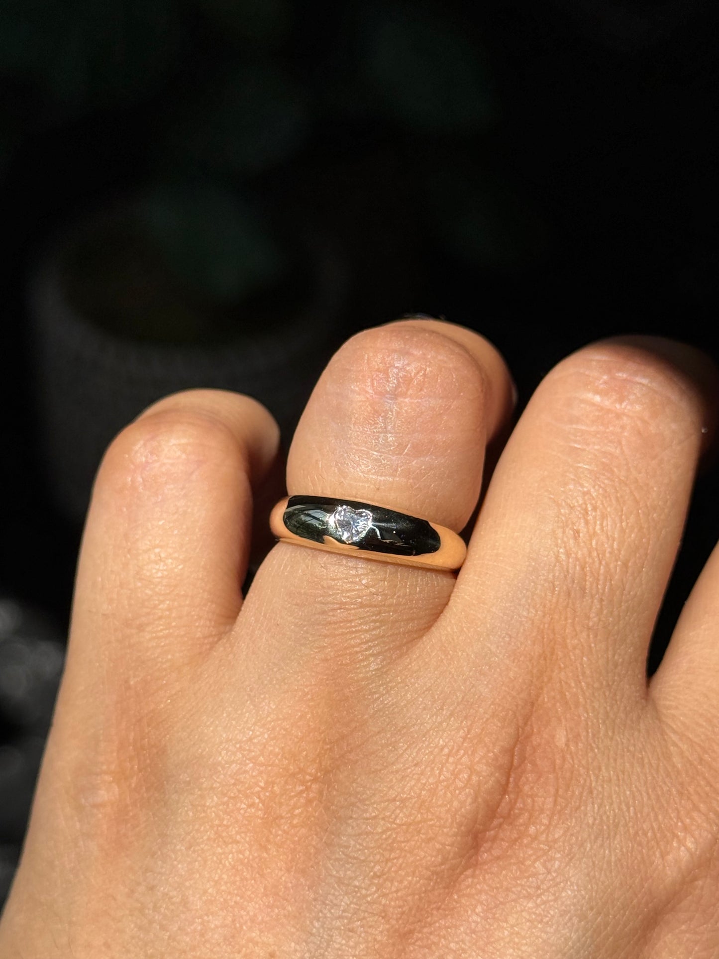 14k Dome flush set diamond heart ring