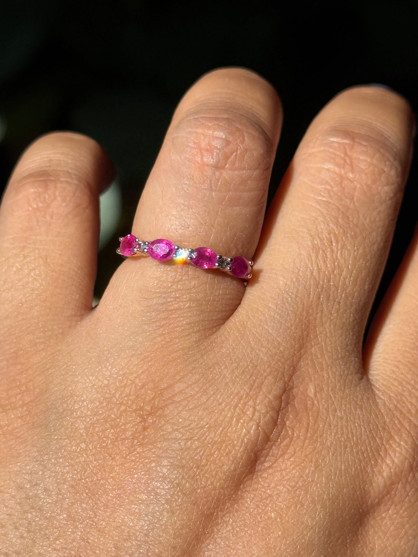 14k half eternity rubies and diamonds band