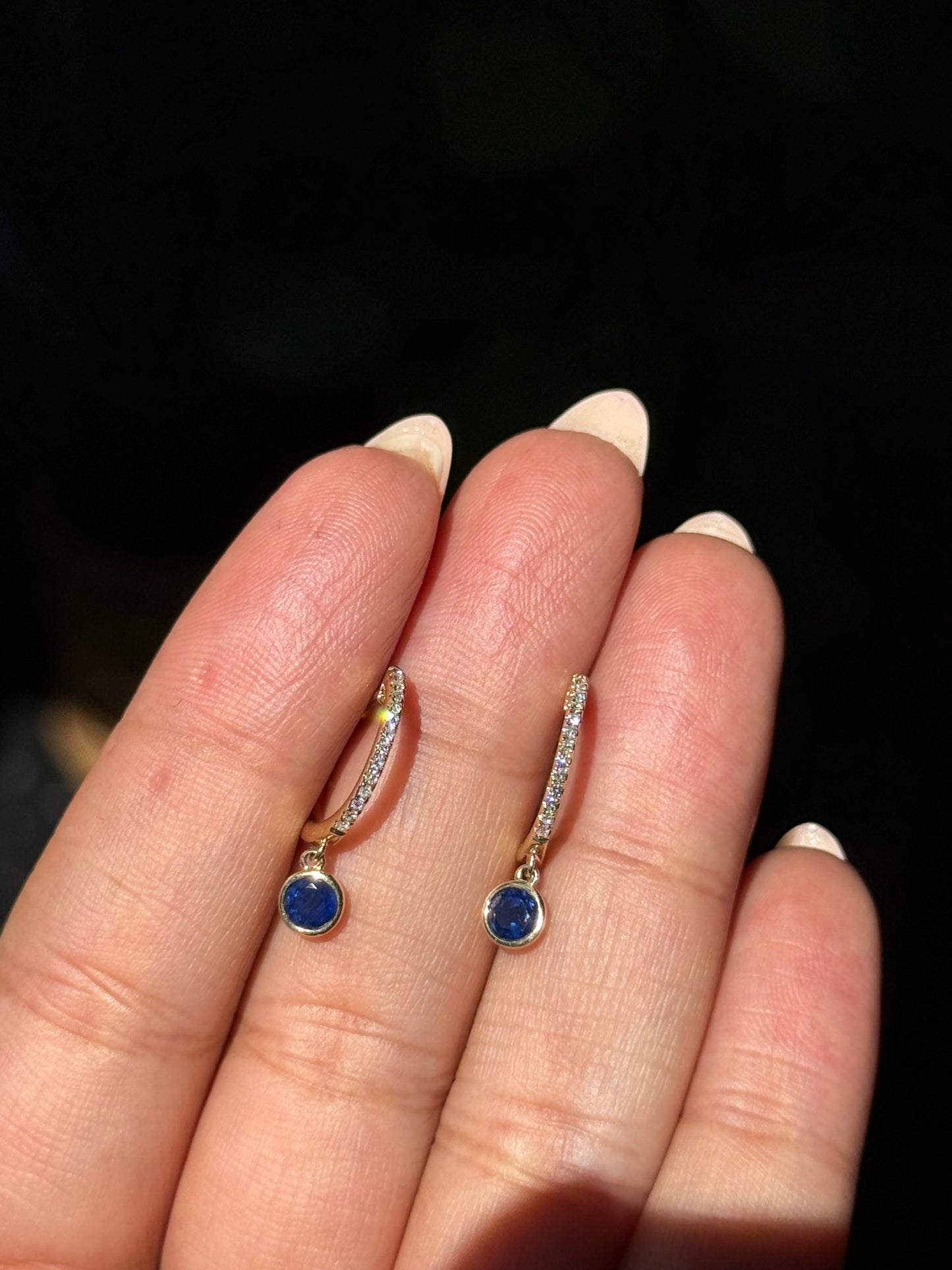 14k diamond and sapphire Huggies BY E F F Y 💙