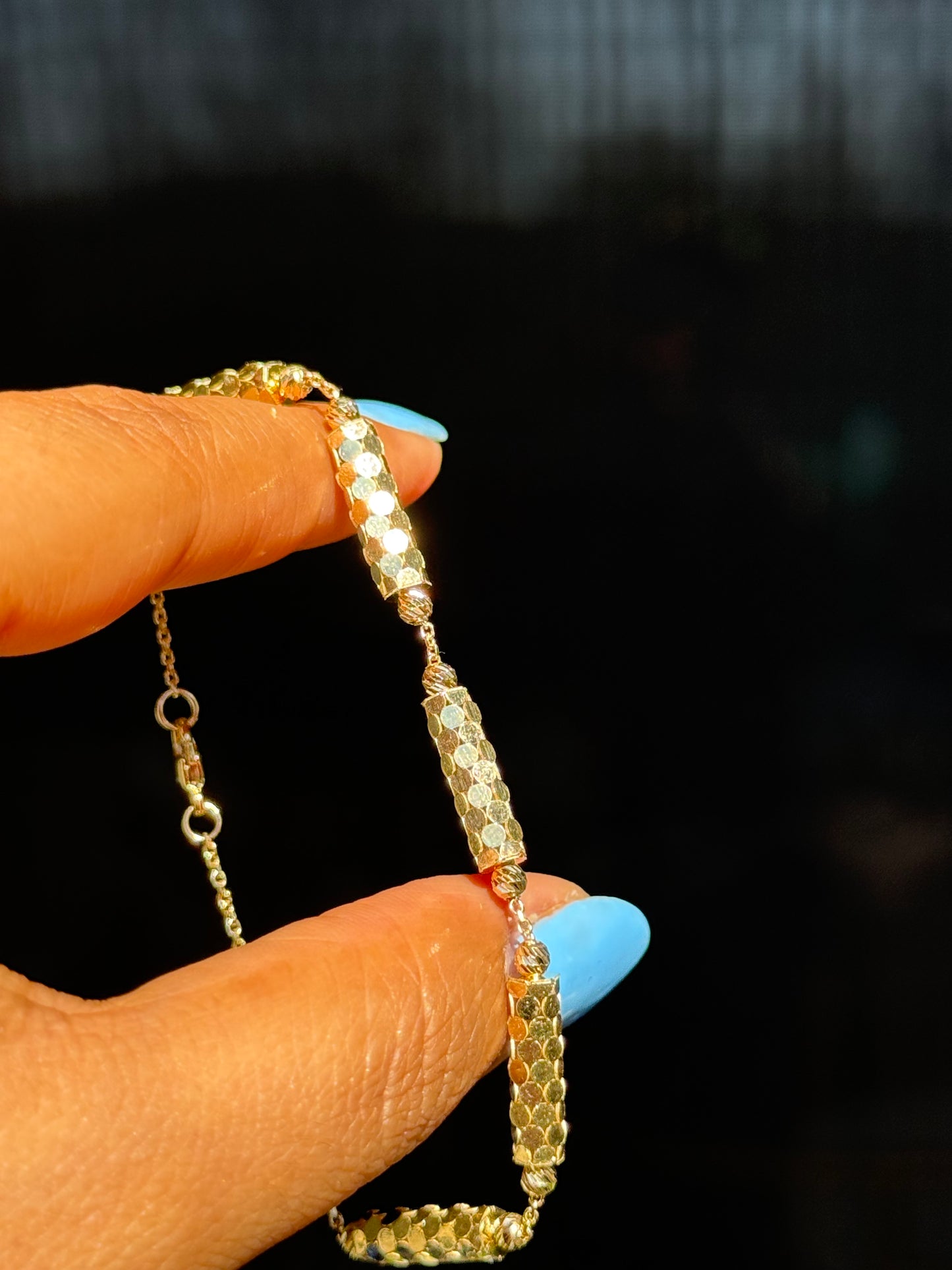 14k Sequins bar link bracelet with 🪩 beads