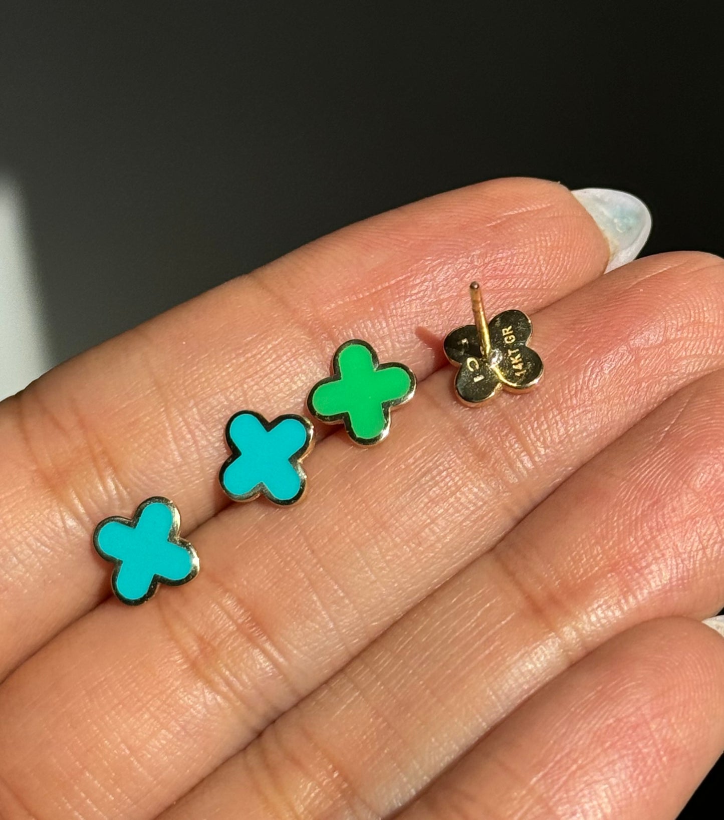 14k yellow gold enamel clover earrings