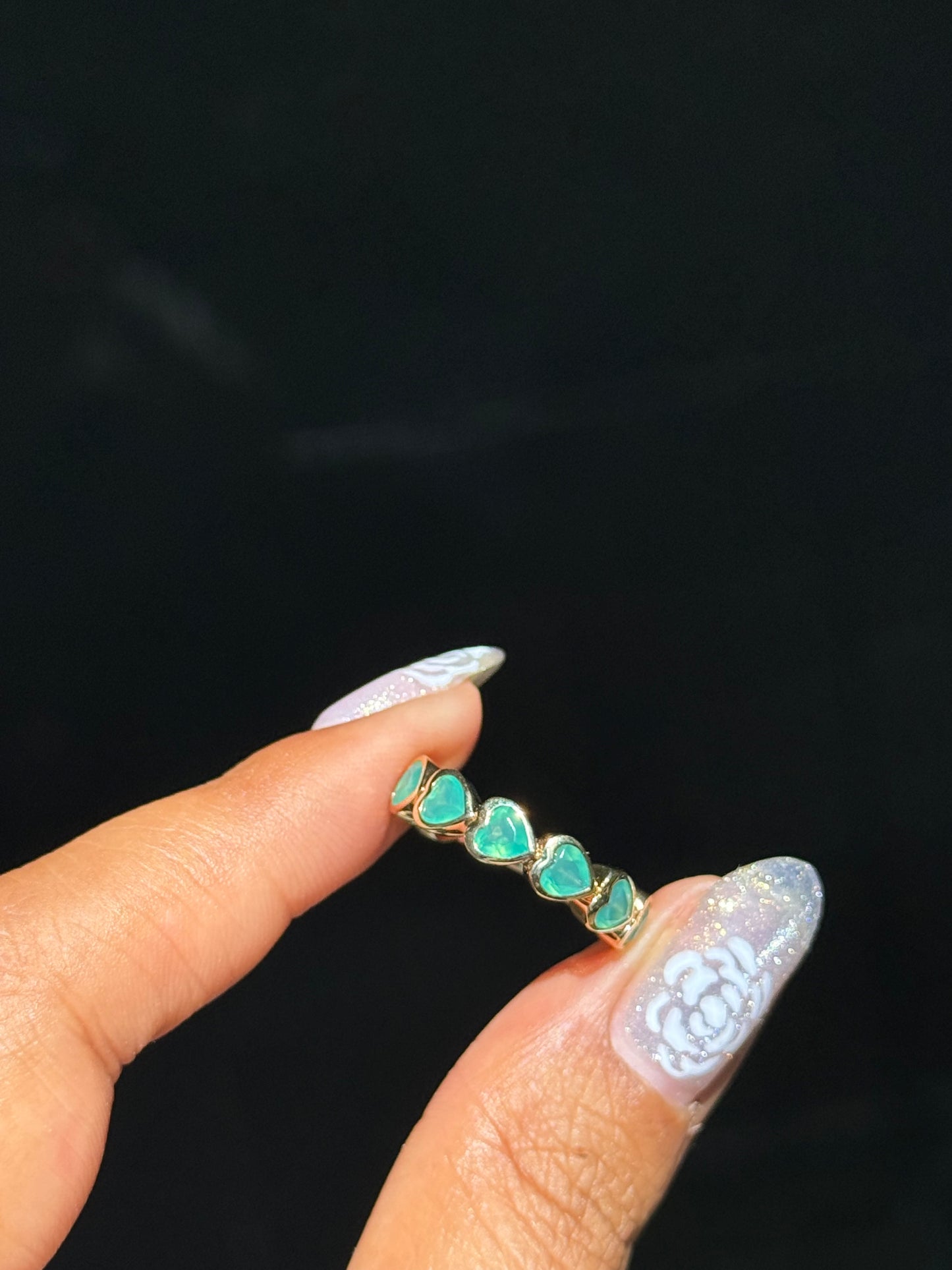 14k Green Agate Heart Ring