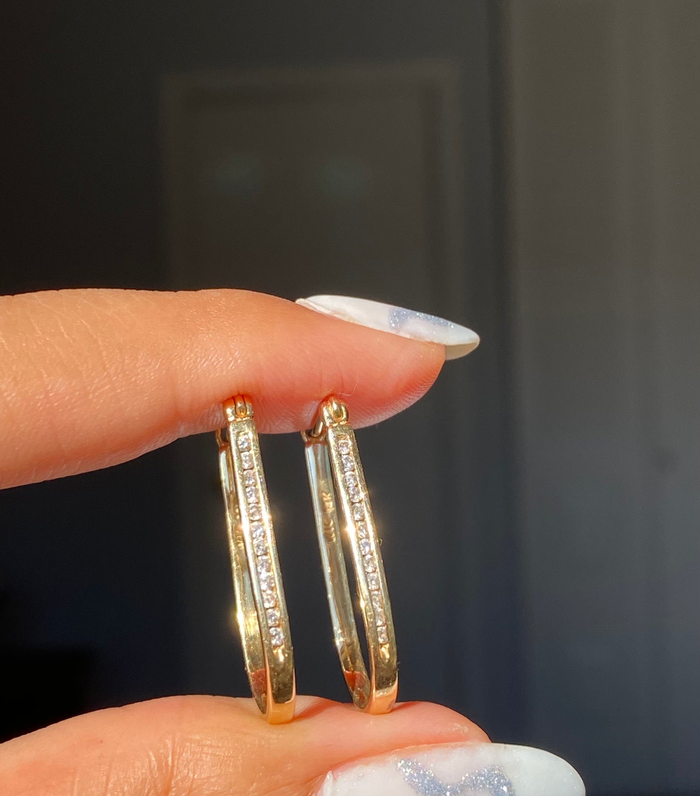 14k diamond oval hoop earrings