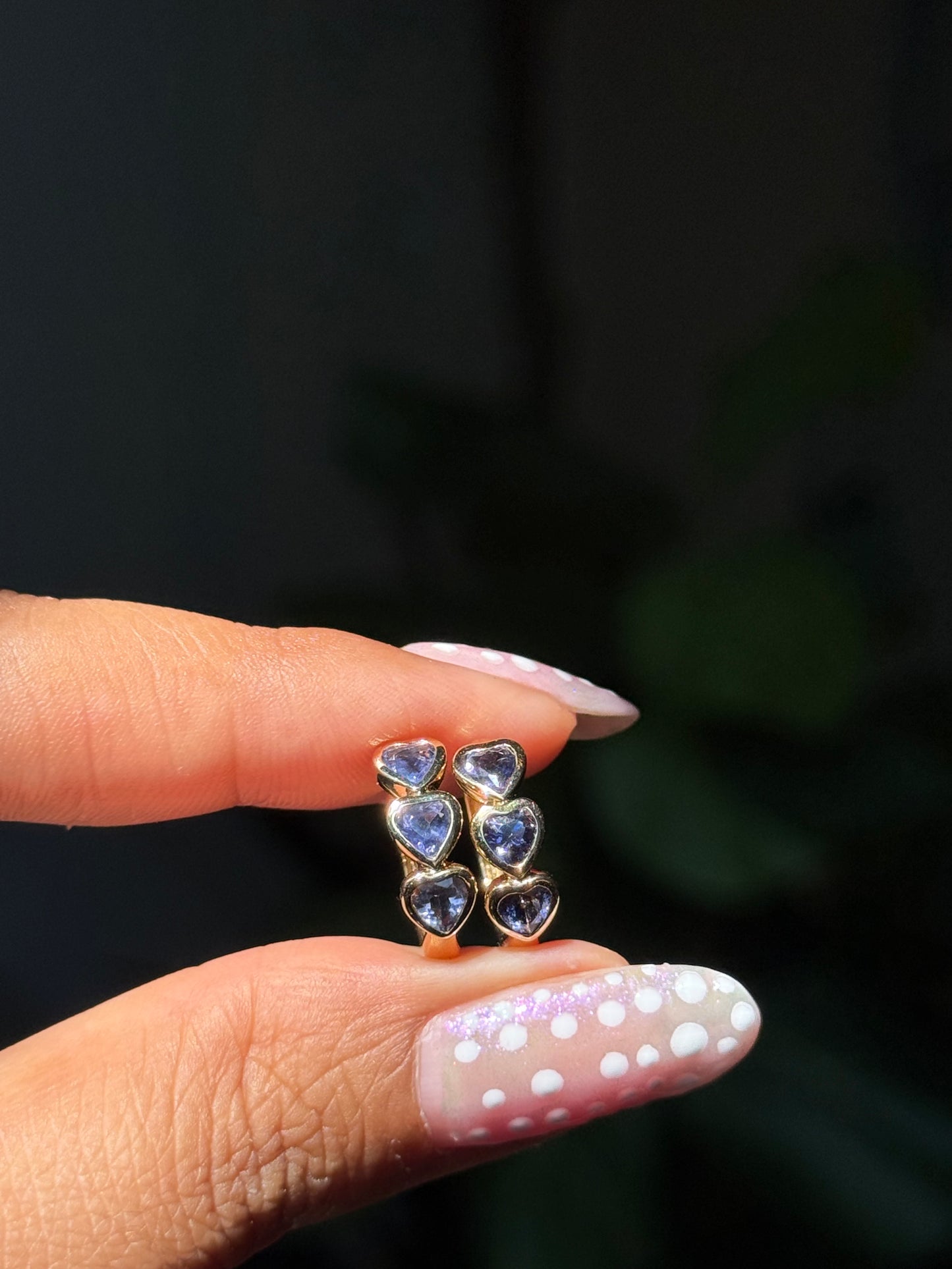 14k iolite heart Huggies