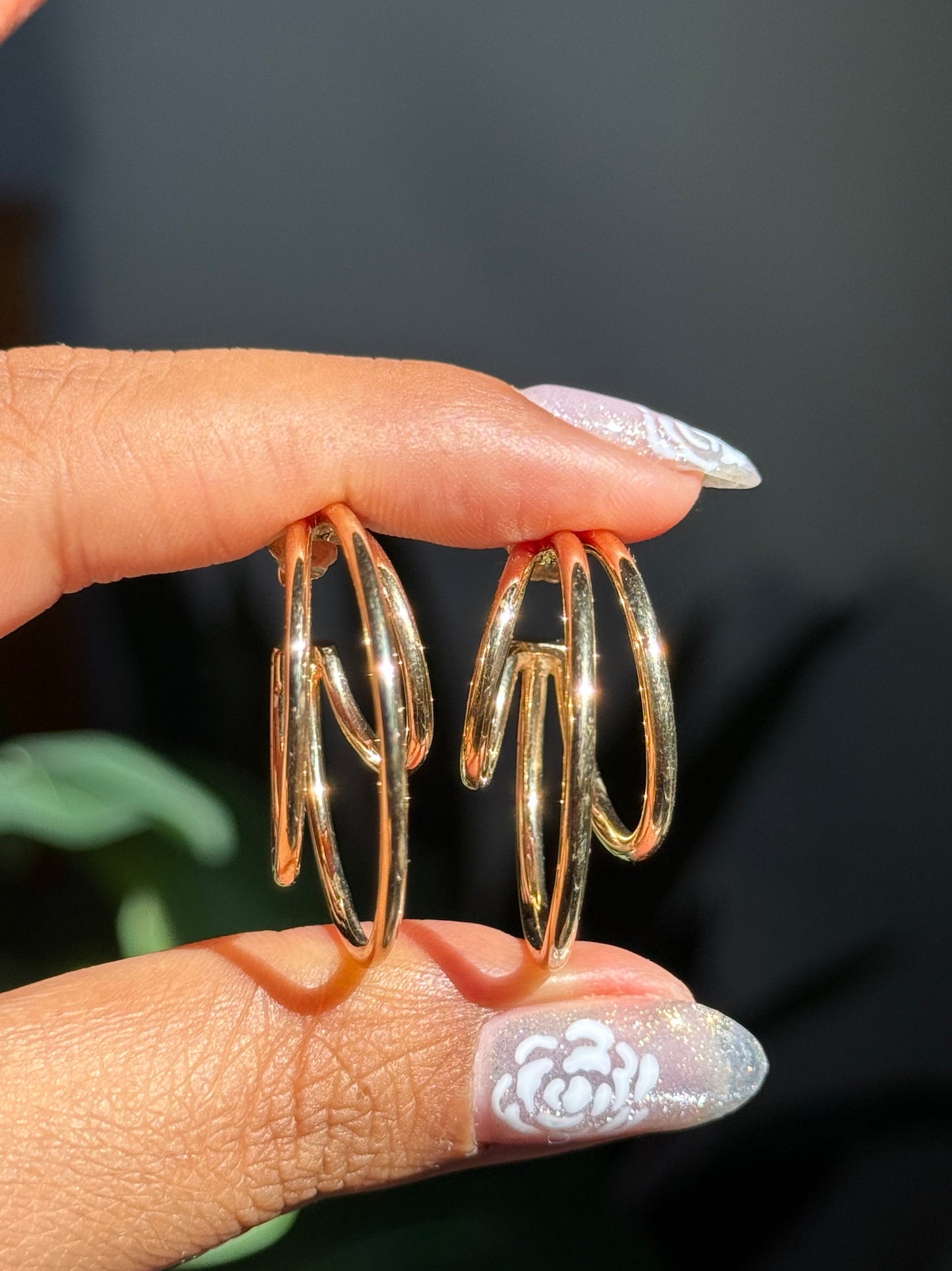 14k Triple Crescent moon Hoops