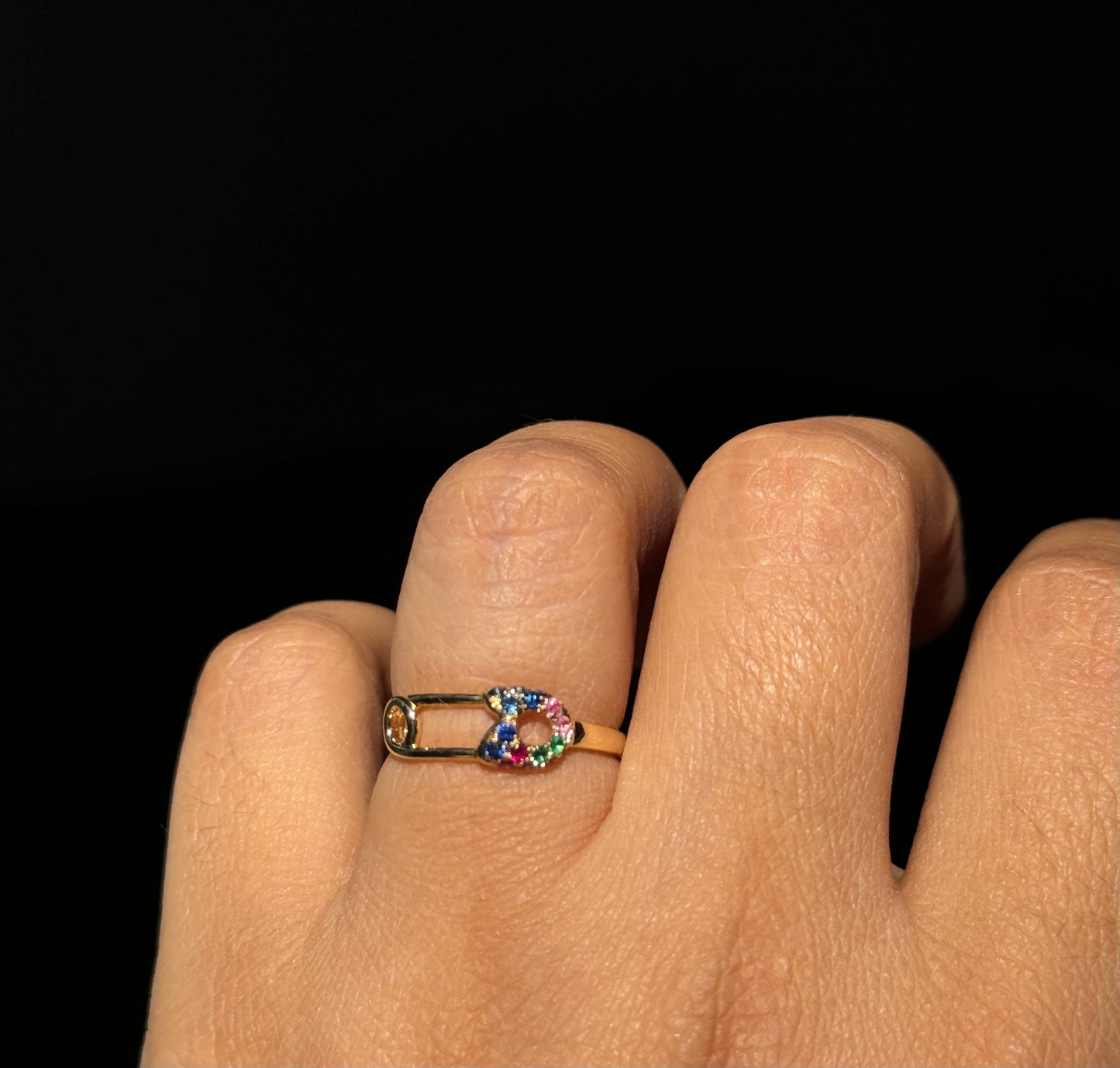 14k safety pin blue / pink sapphire - rubies & emeralds