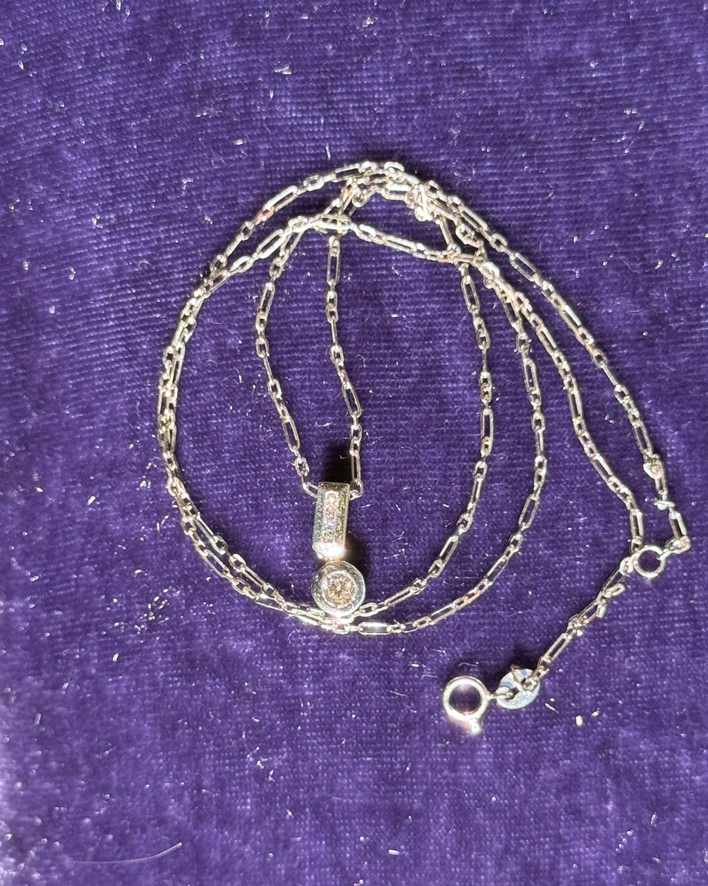 14k white gold charm & 10k mini paper clip chain