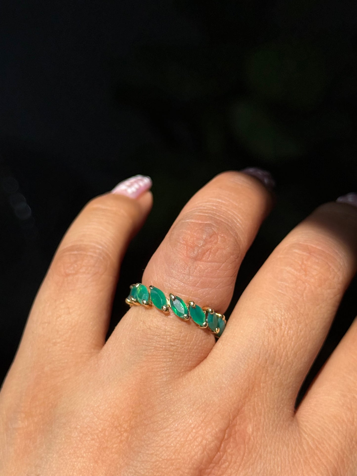 14k Green Agate marquise eternity band