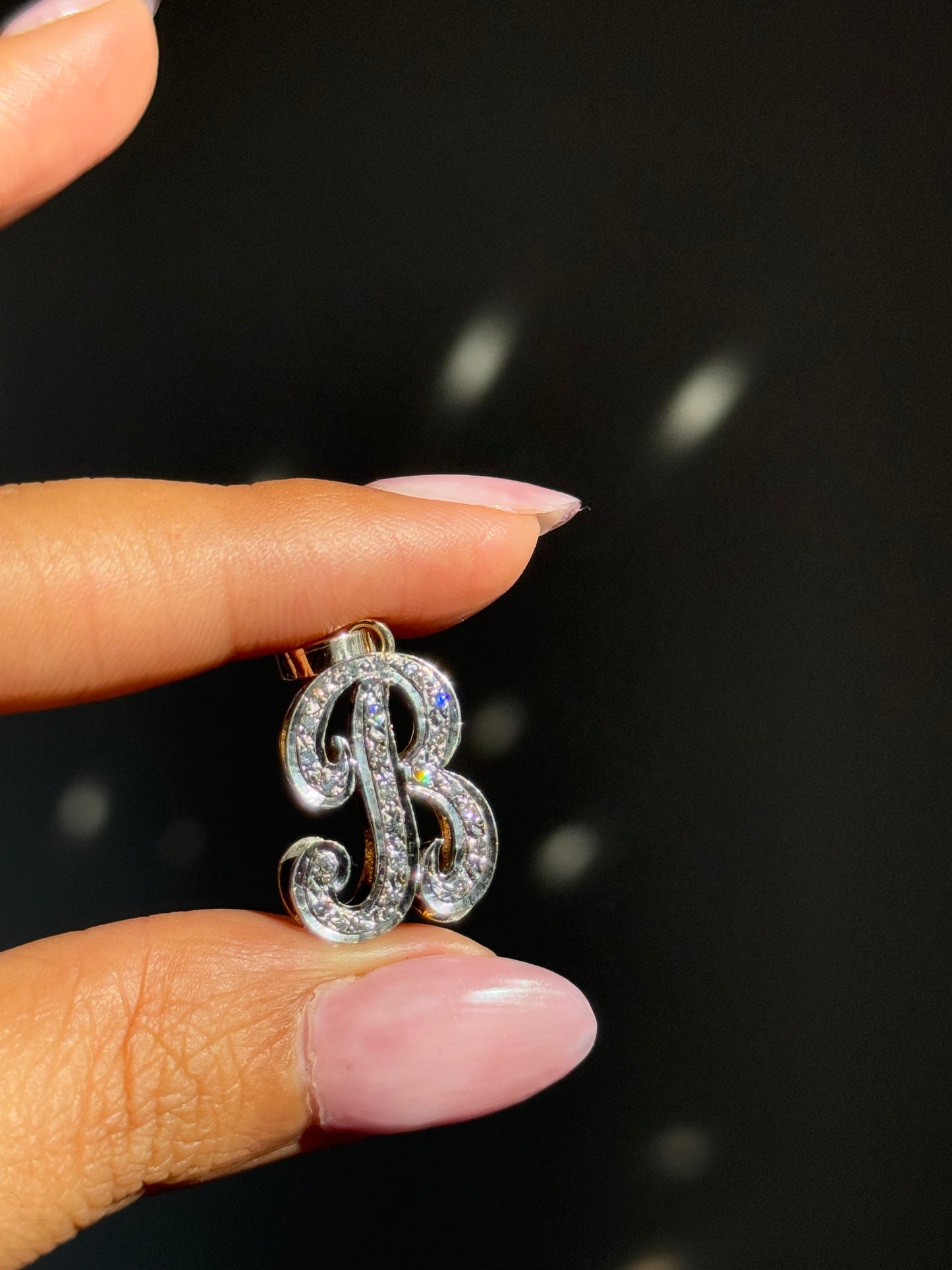 vintage 14k gold double plate B Diamond charm