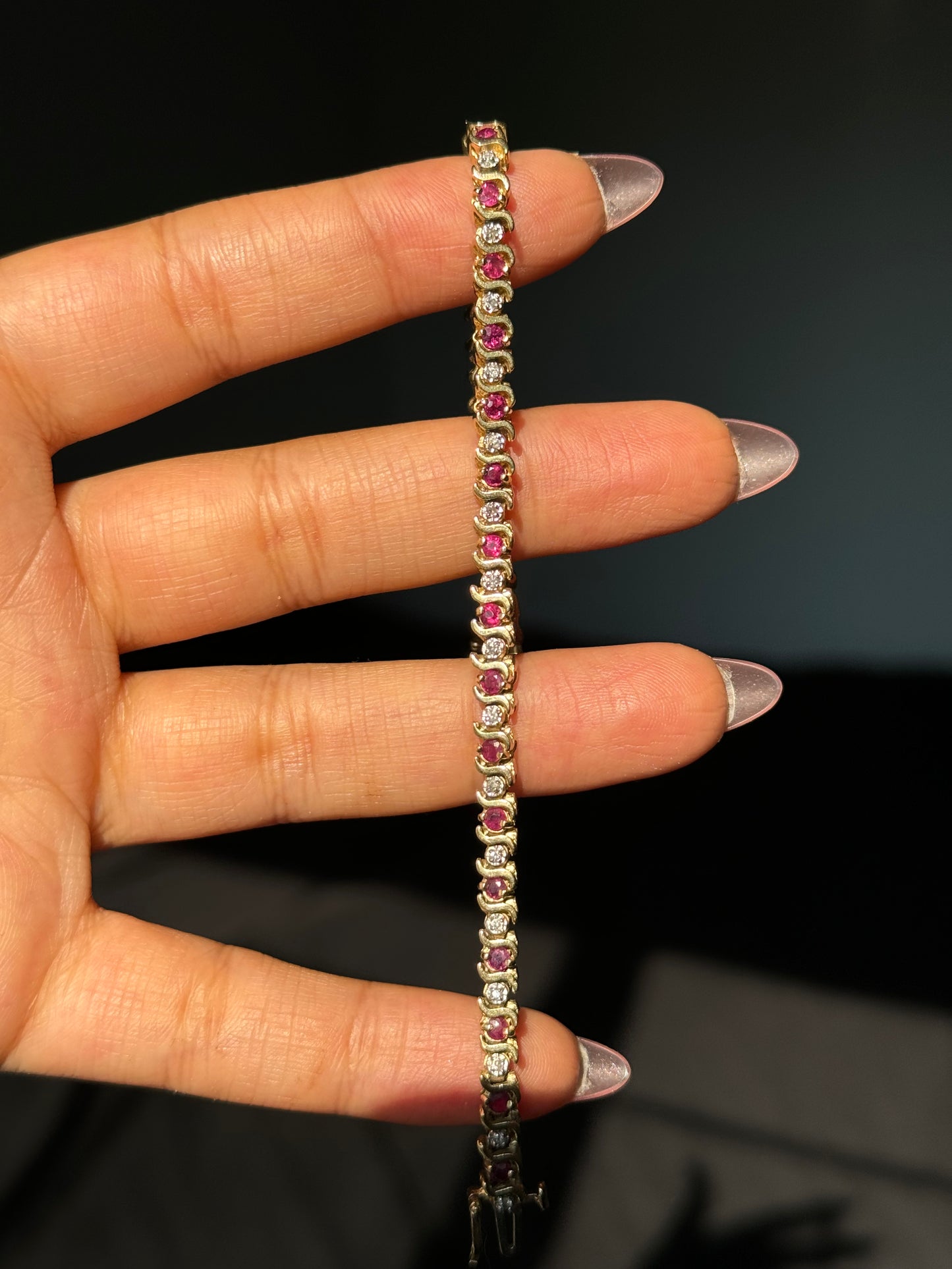 14k vintage ruby and diamond accent bracelet