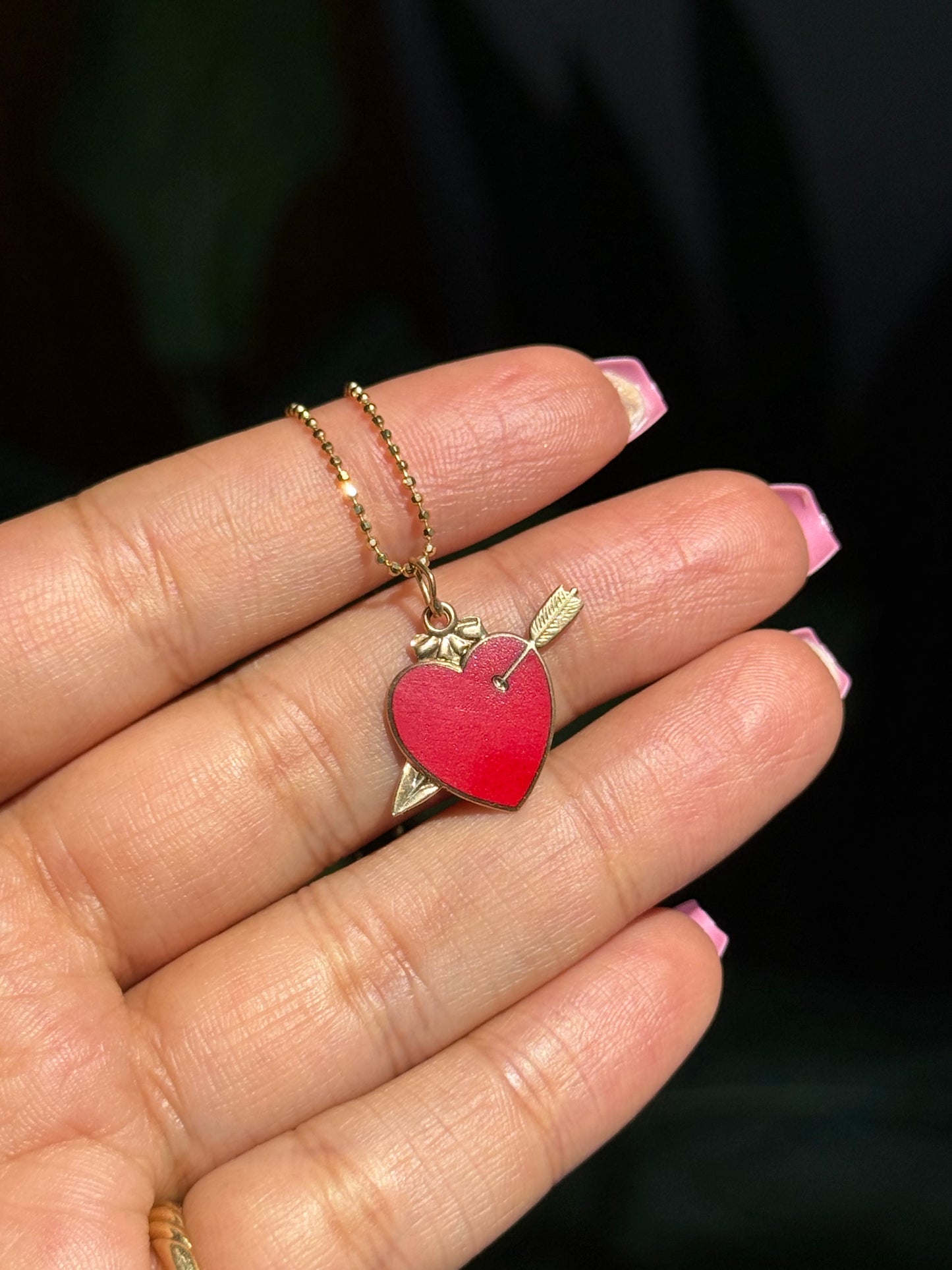 Vintage 14k red enamel Arrowed Heart charm