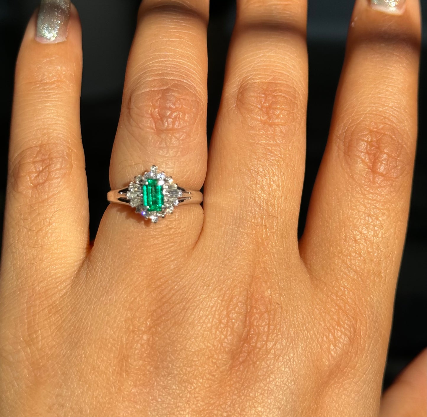 platinum Ballerina Colombian emerald and diamond Ring