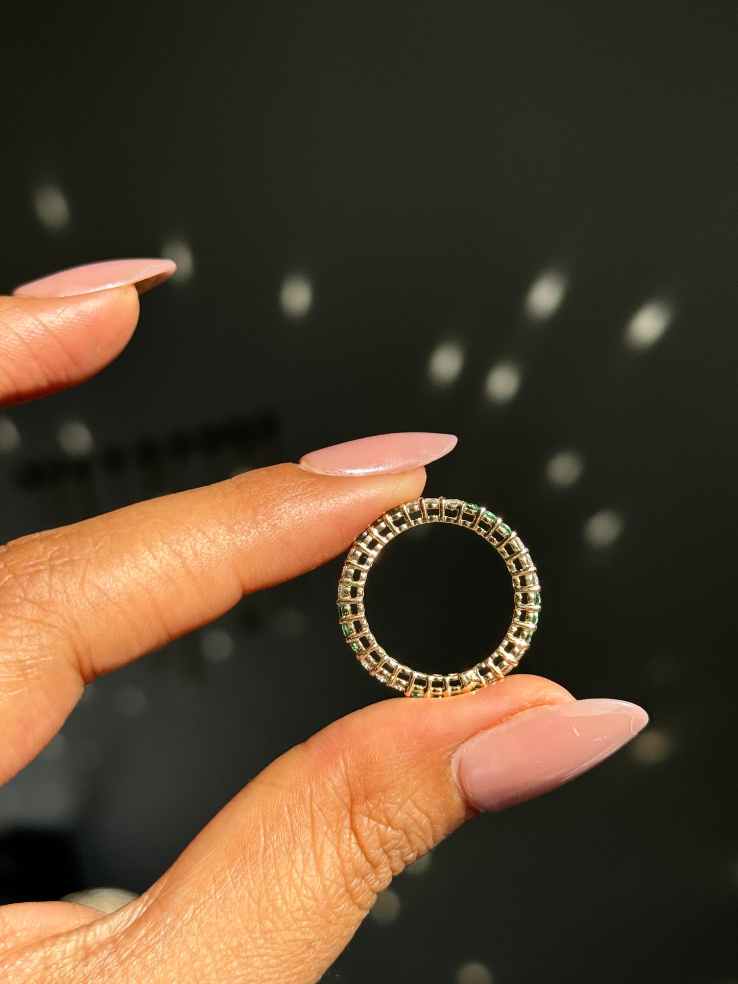 14k eternity diamonds and emeralds bands