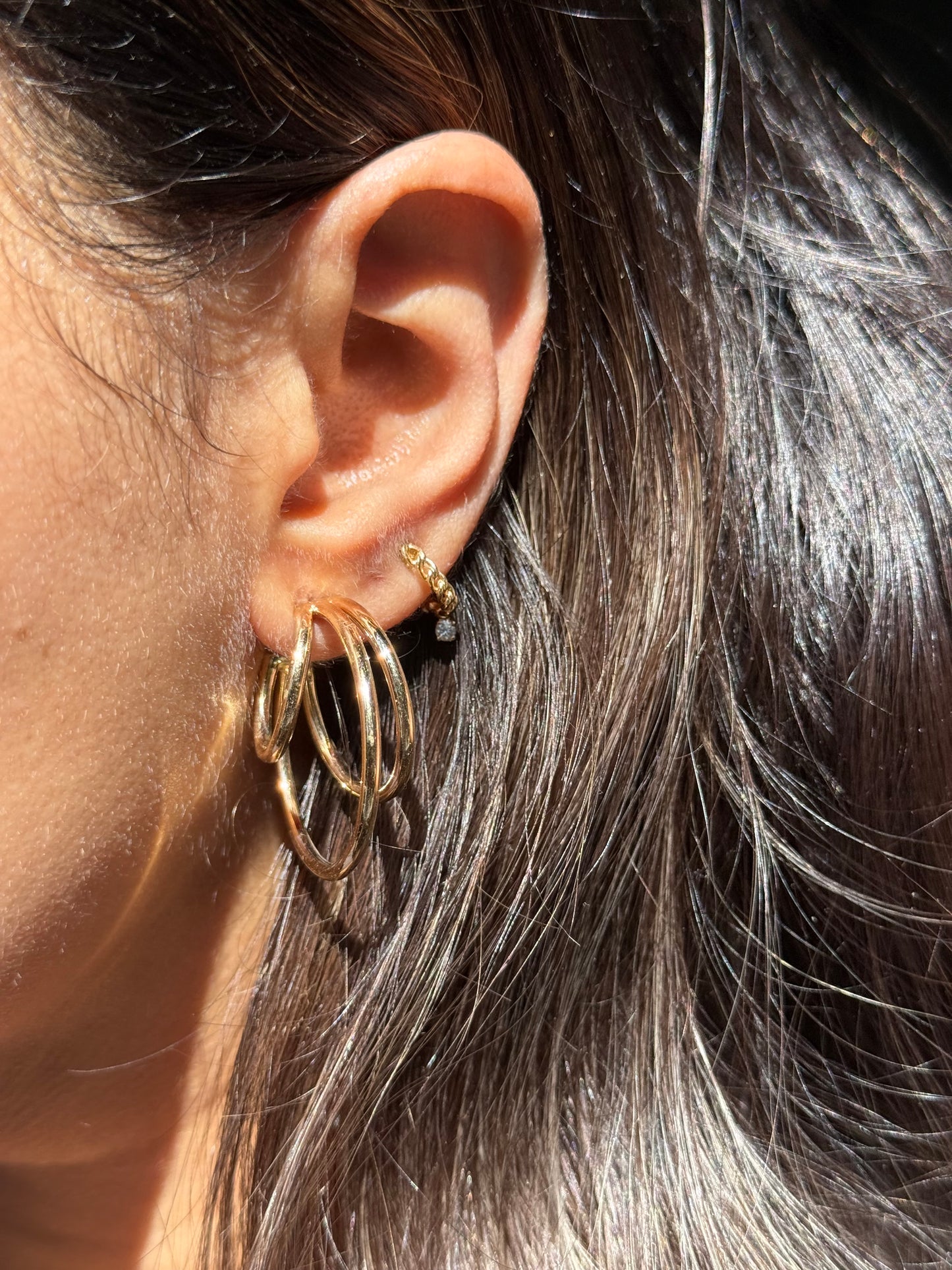 14k Triple Crescent moon Hoops