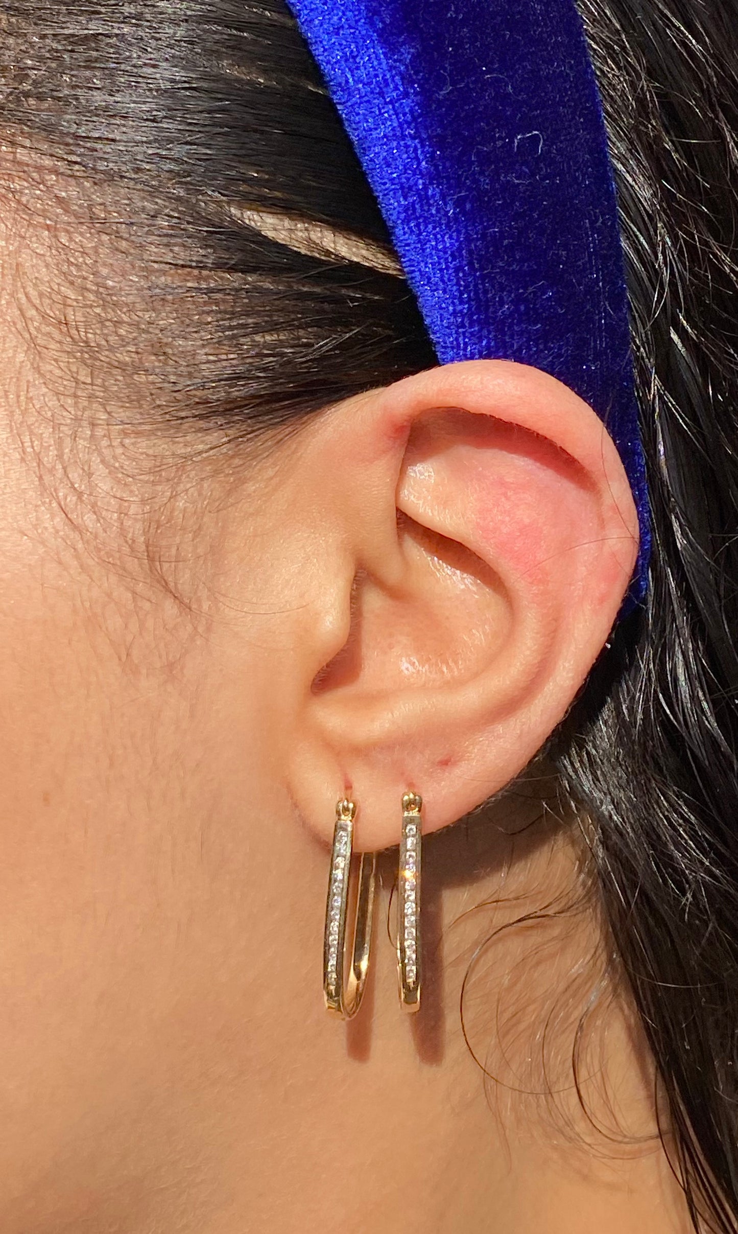 14k diamond oval hoop earrings