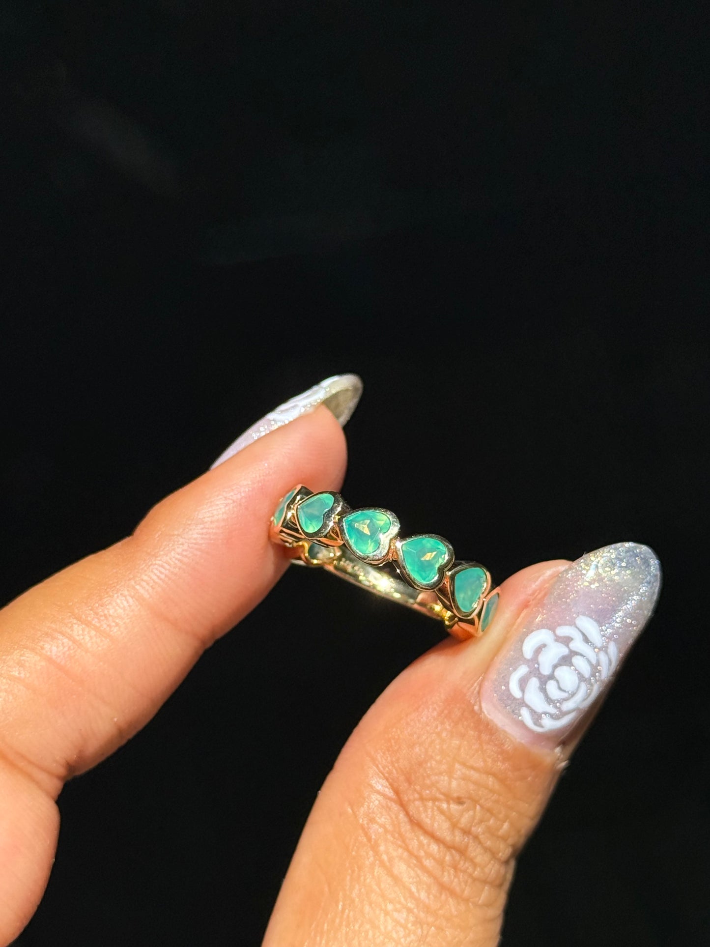 14k Green Agate Heart Ring