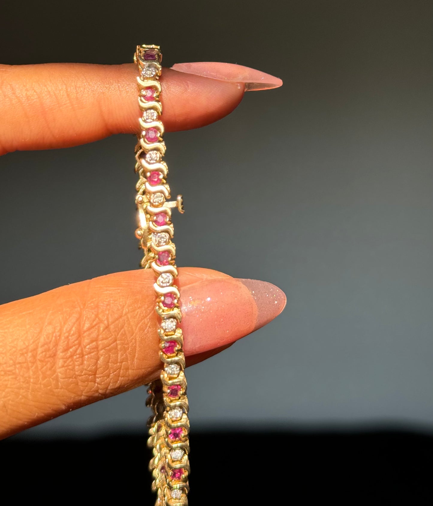14k vintage ruby and diamond accent bracelet
