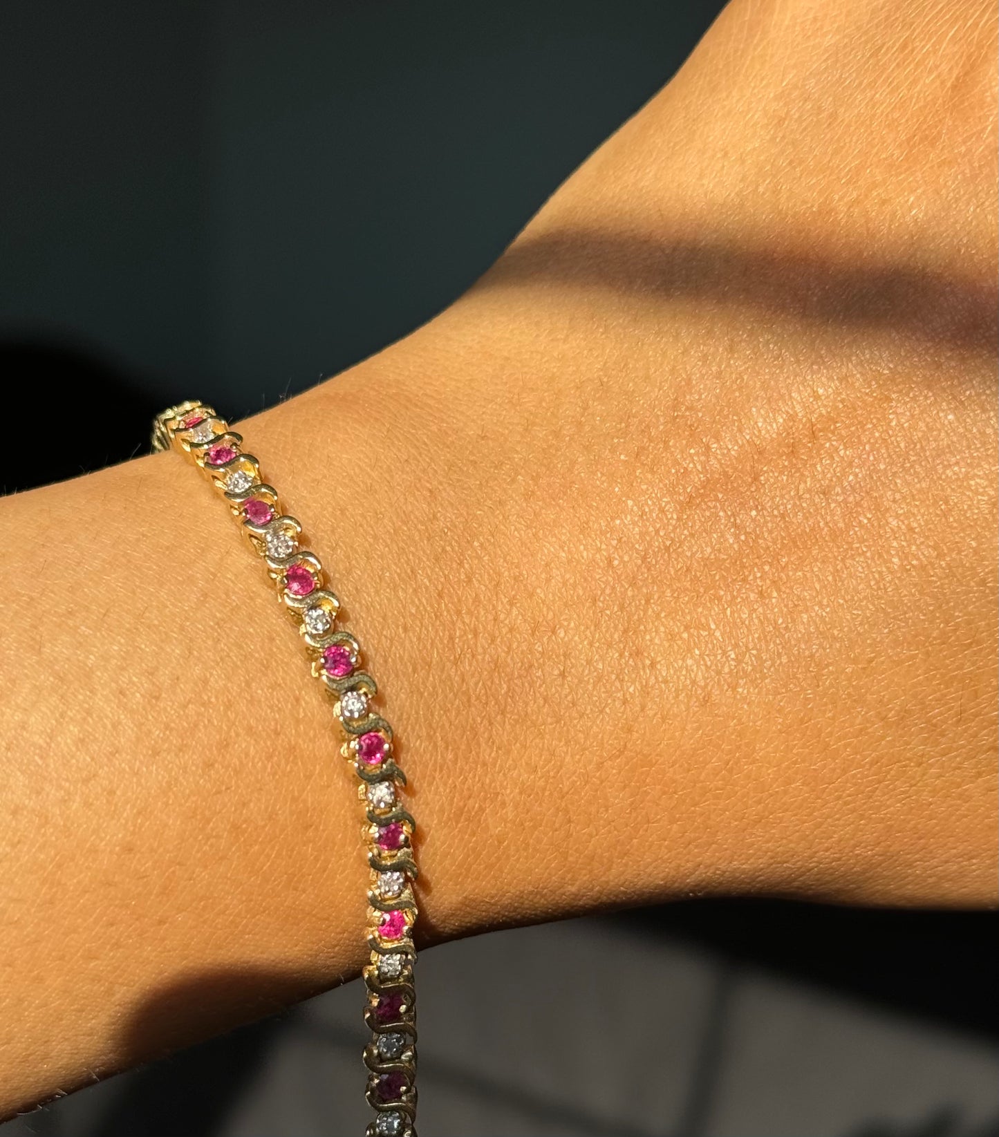 14k vintage ruby and diamond accent bracelet