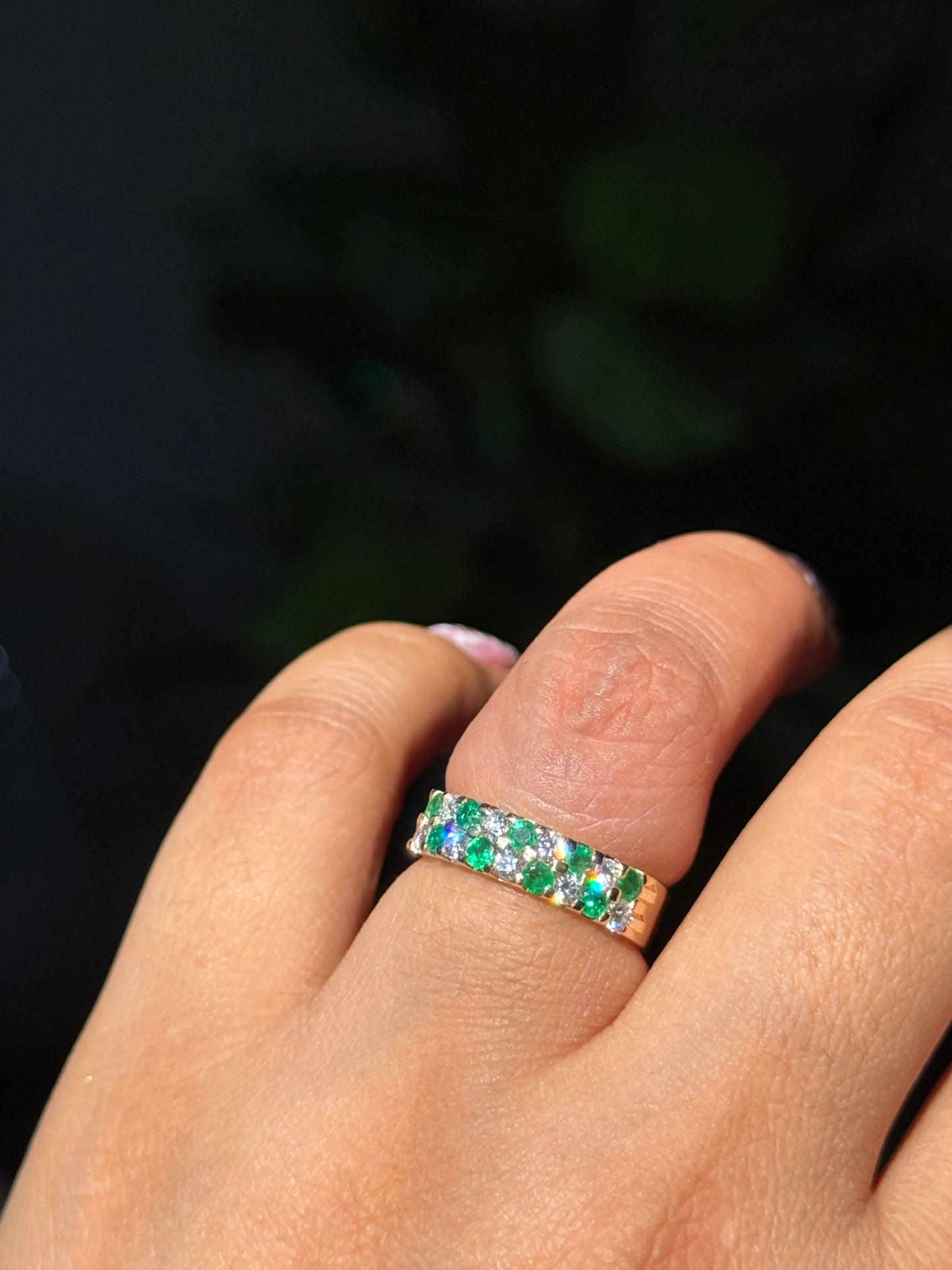 14k wide emerald and diamond ring