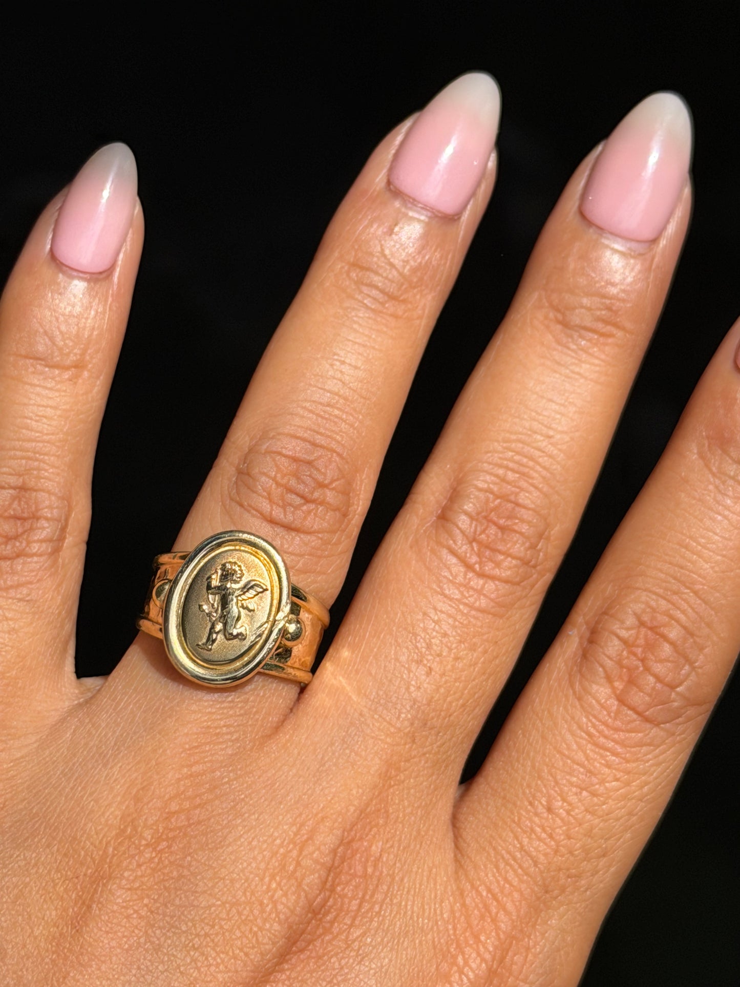 14k Italian Angel Cherub cuff Ring