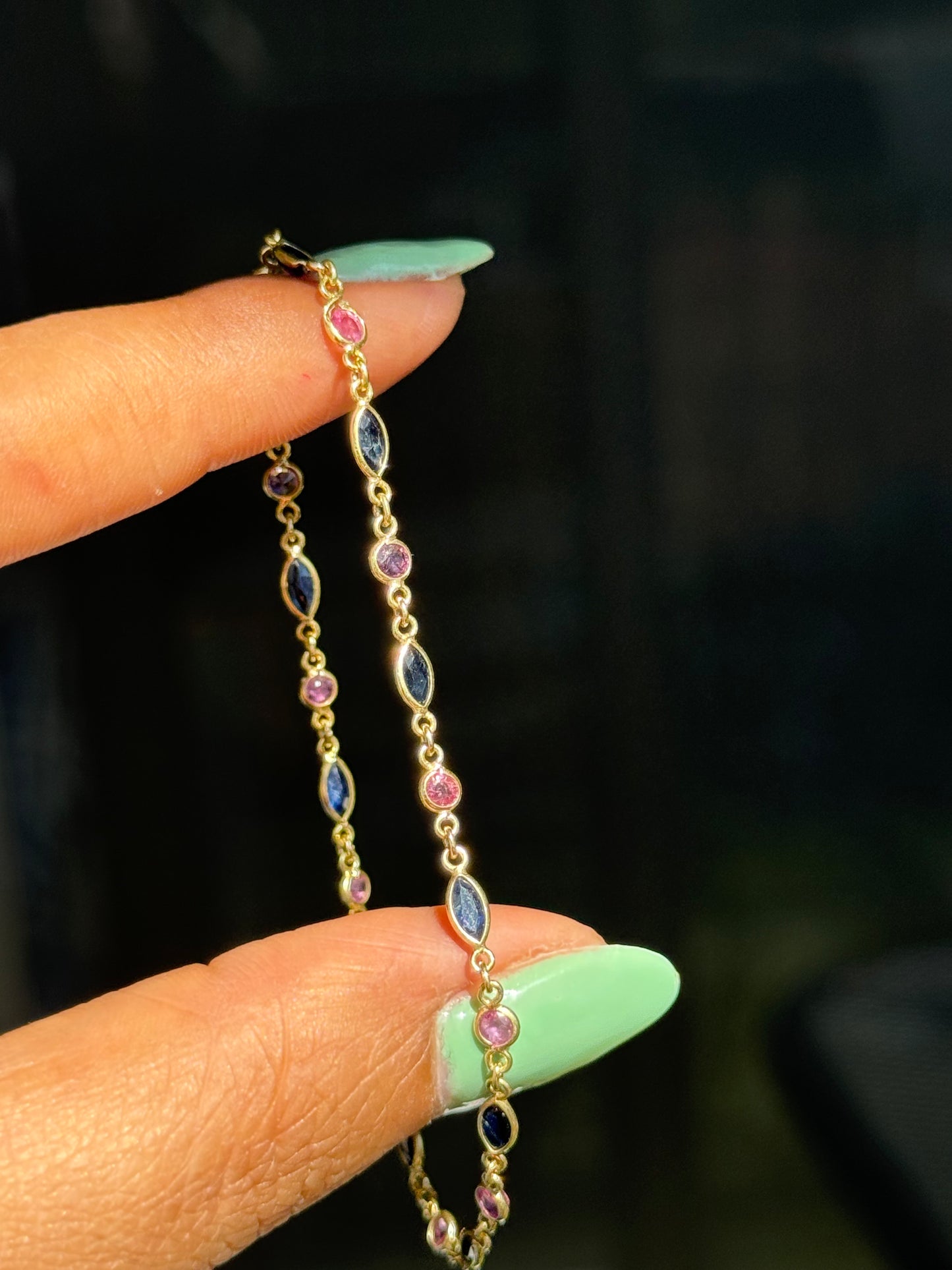 14k yellow gold blue and pink natural sapphires bracelet