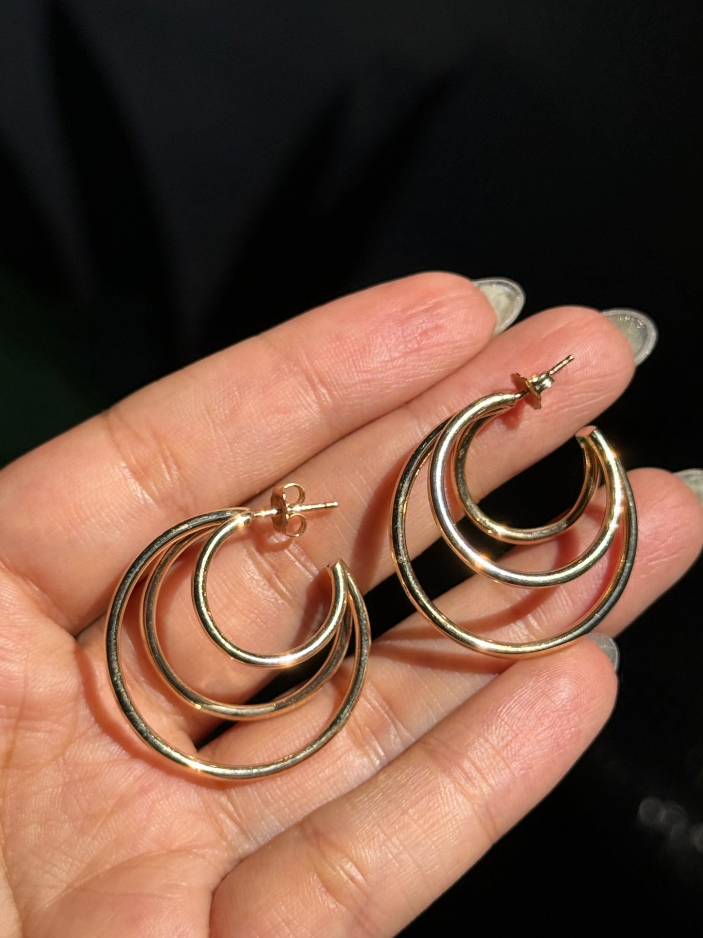14k Triple Crescent moon Hoops