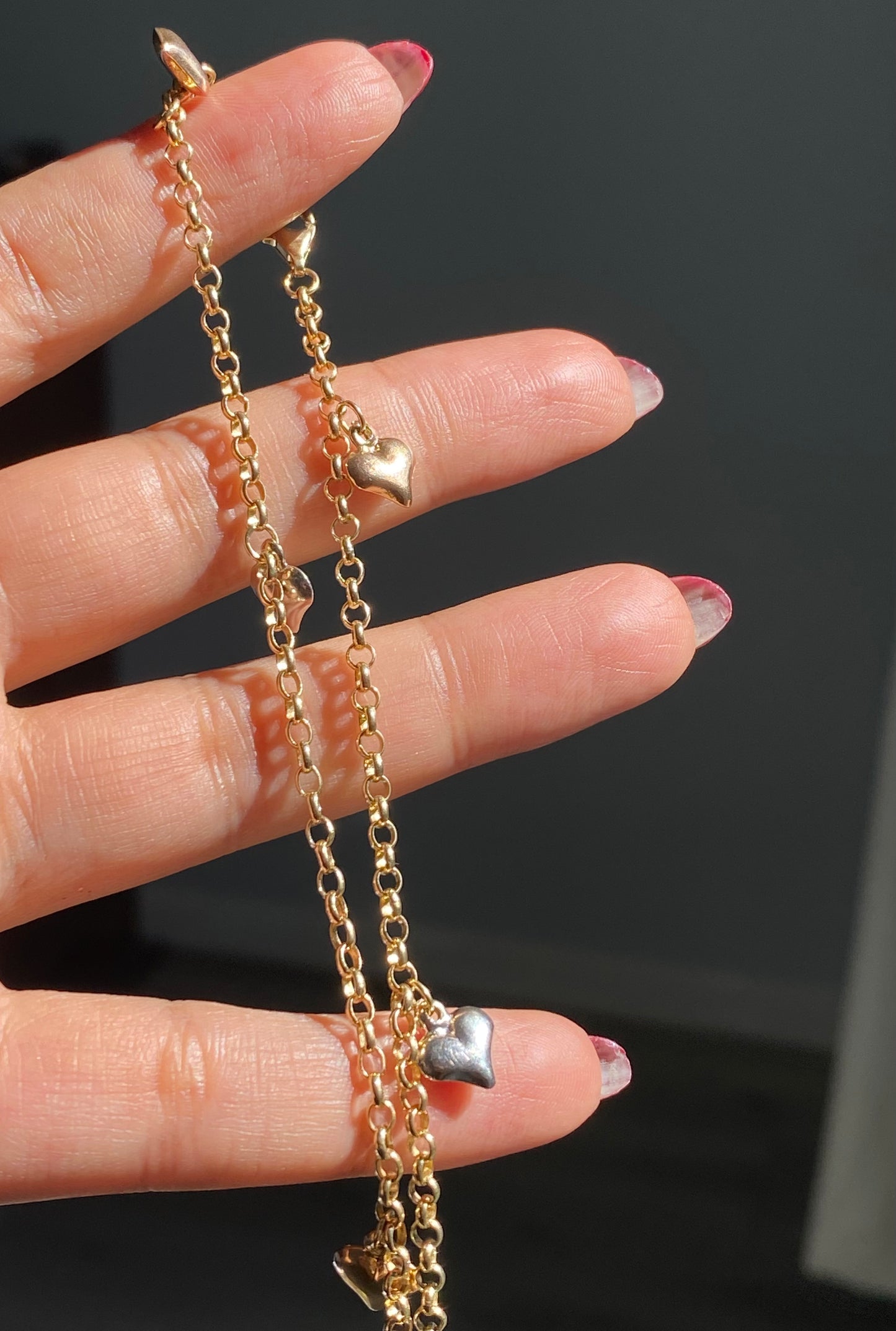14k rolo hearts anklet
