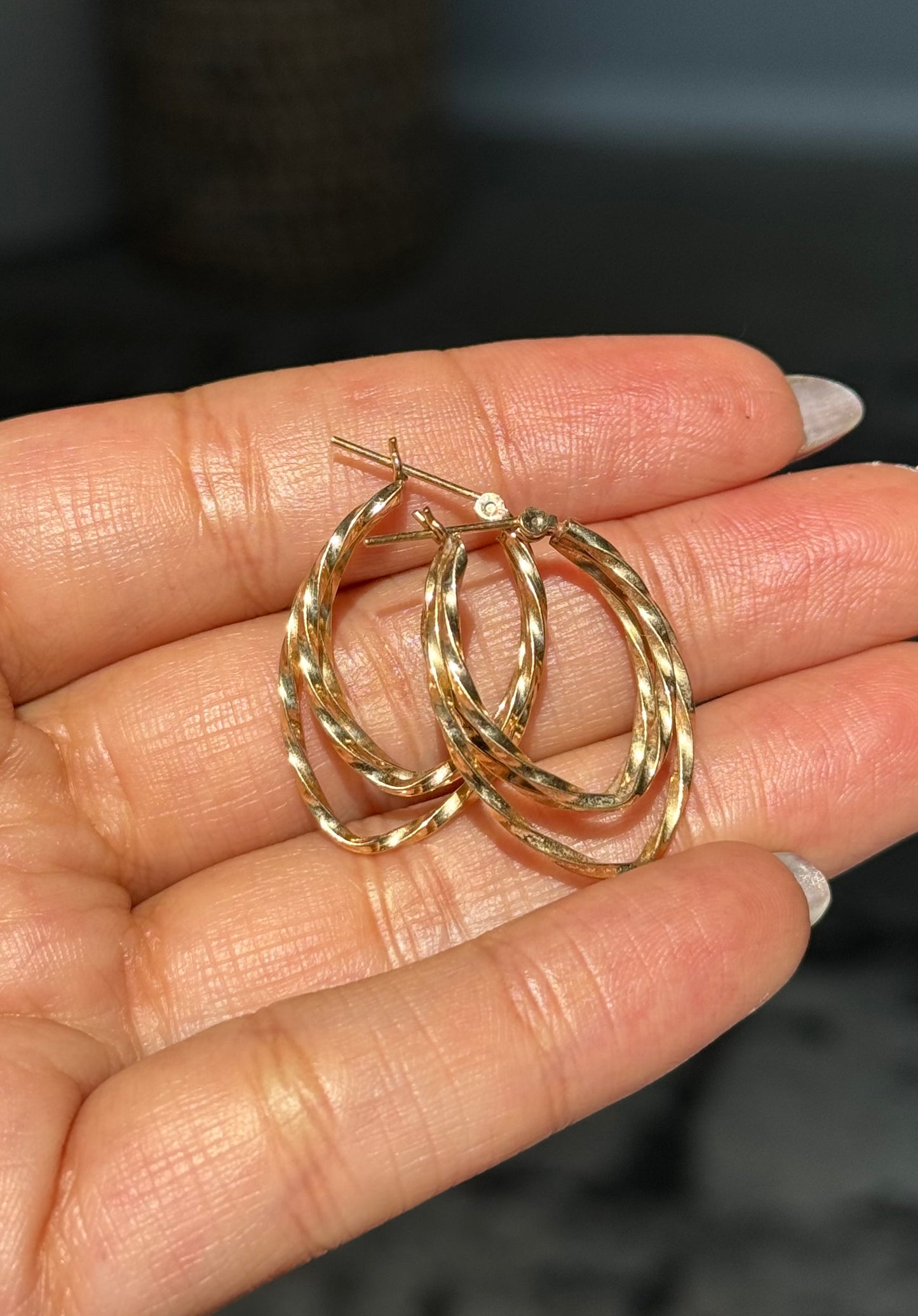 14k triple twisted hoop earrings