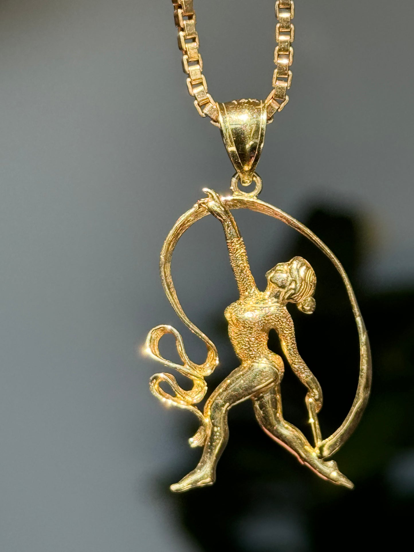14k aerial Gymnast pendant with a ribbon
