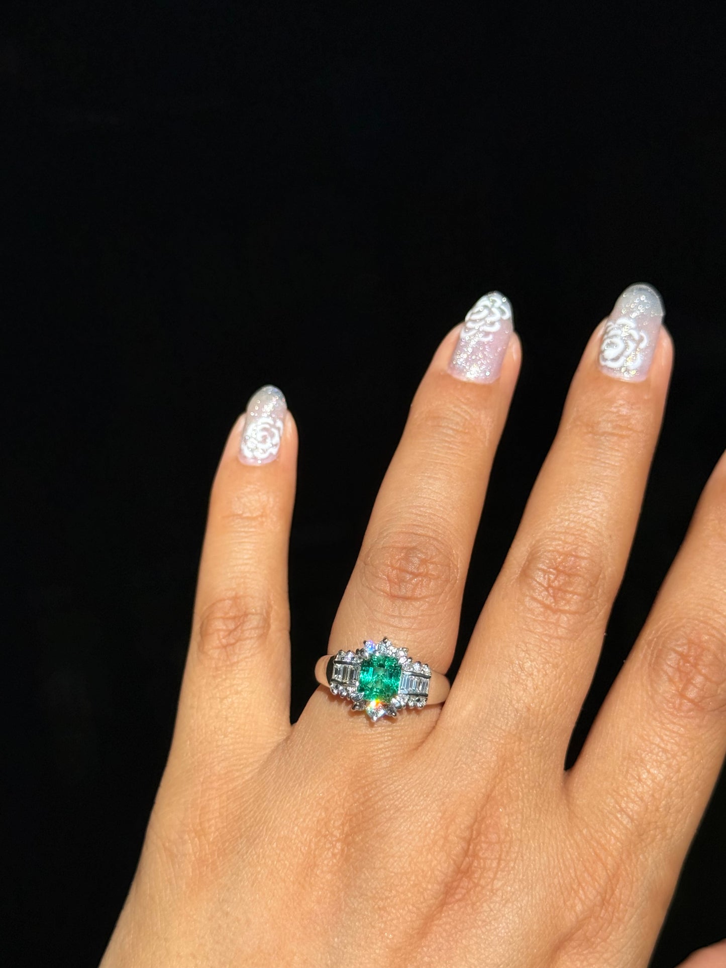PT850 platinum Colombian emerald and diamond ring