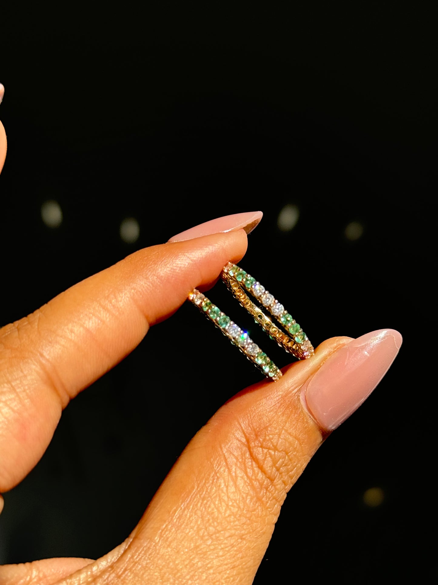 14k eternity diamonds and emeralds bands