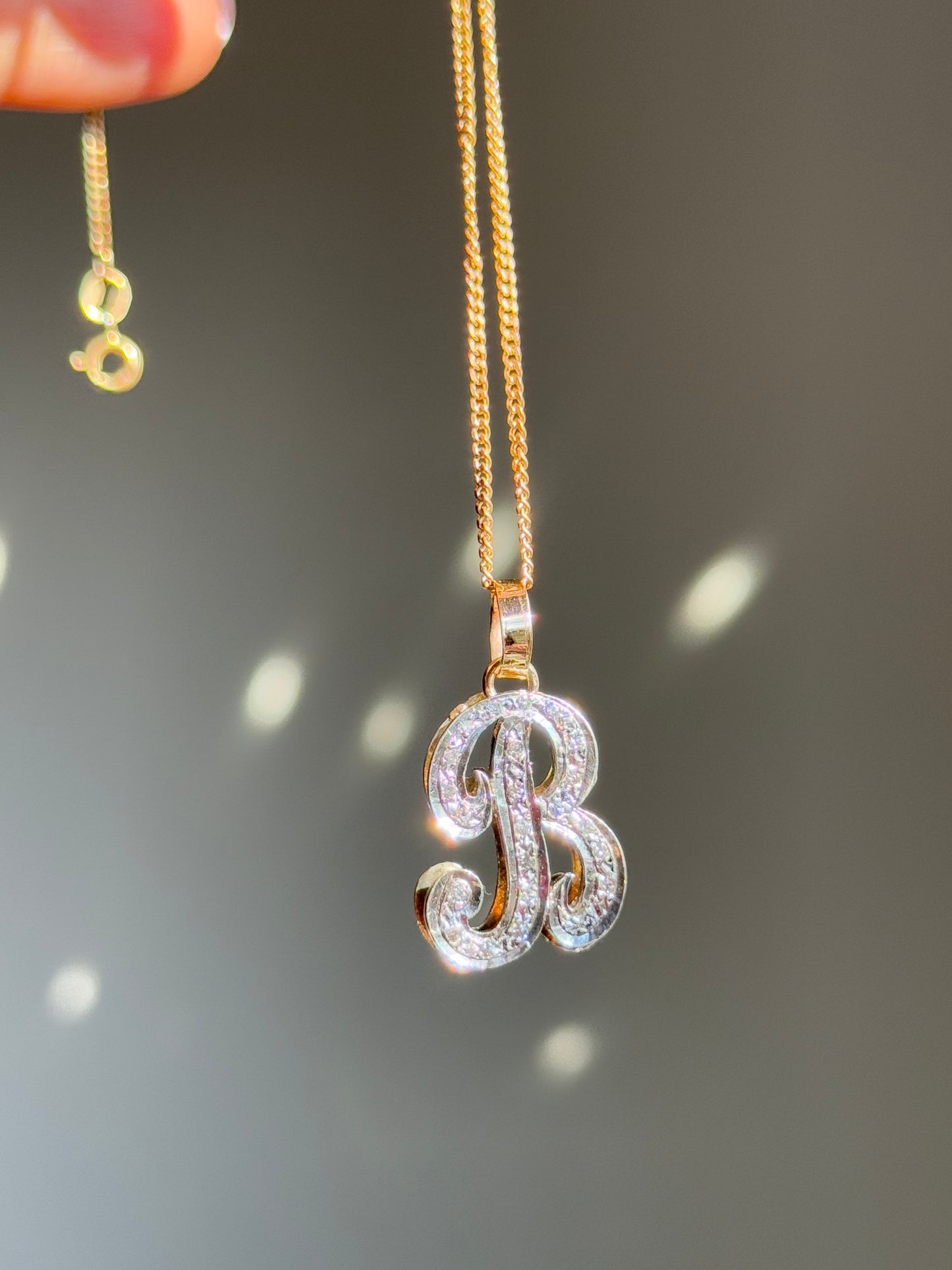 vintage 14k gold double plate B Diamond charm