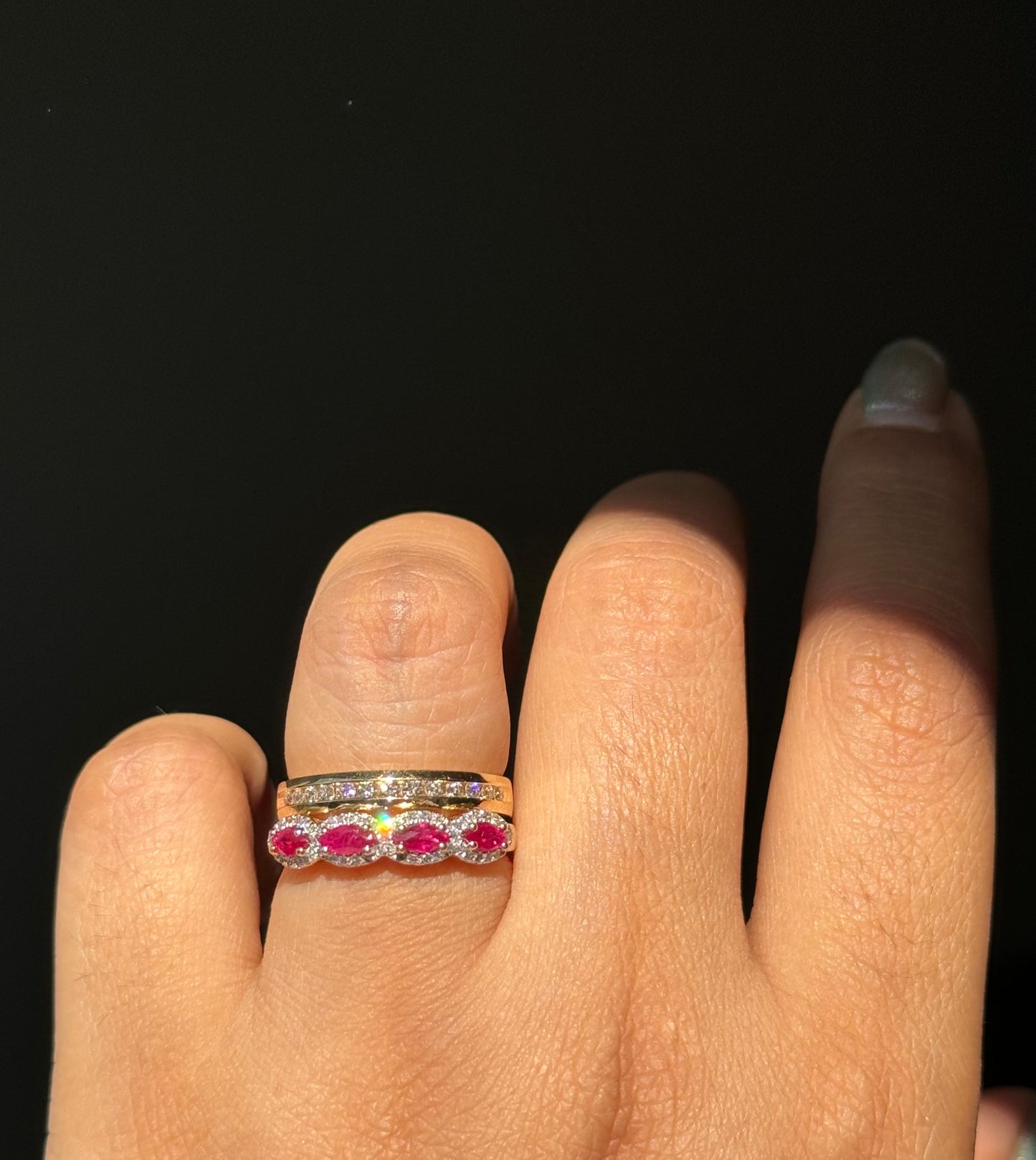 14k scalloped rubies and diamond band
