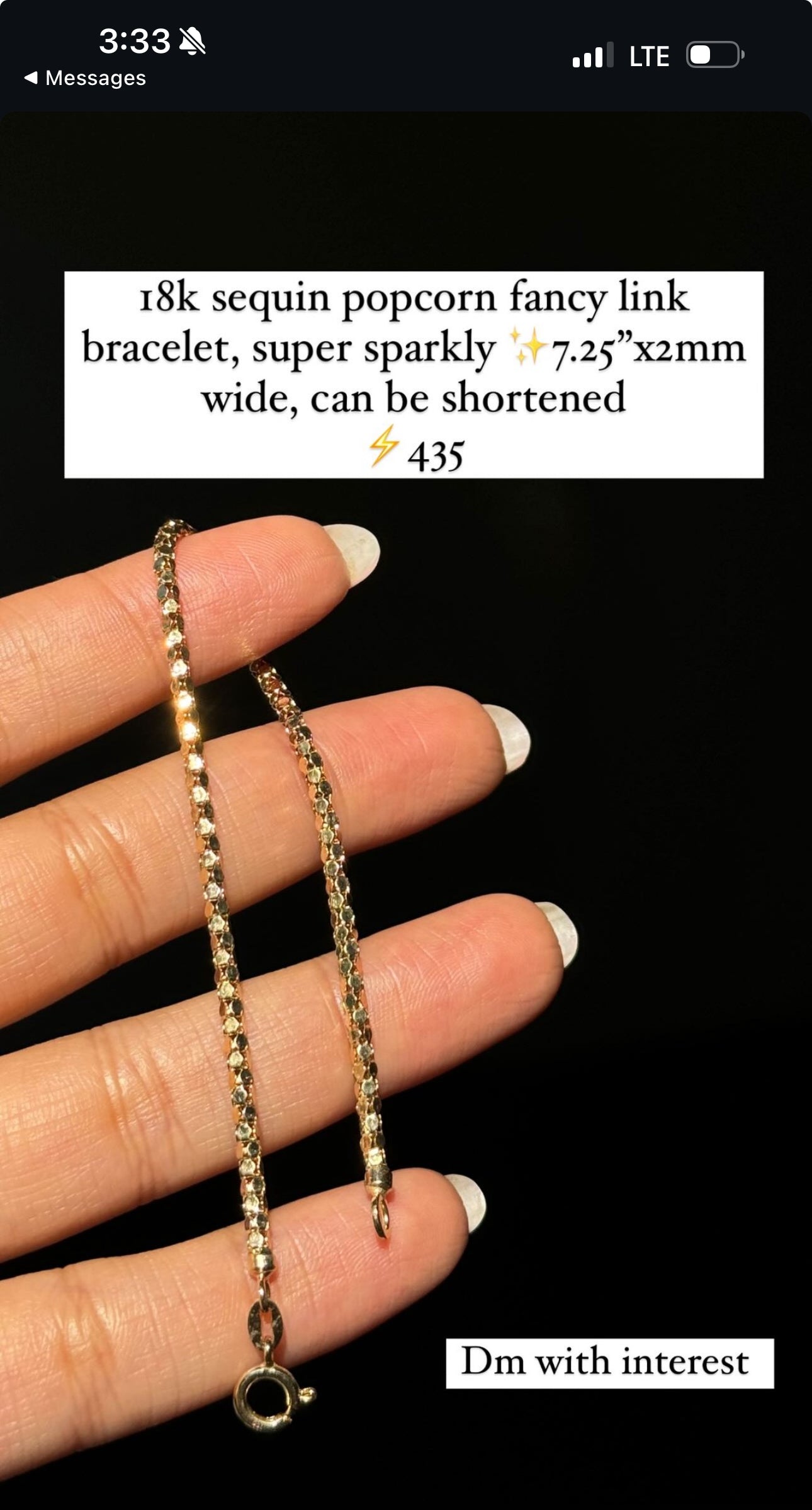 For Emily 18k sequin popcorn fancy link bracelet, super sparkly "