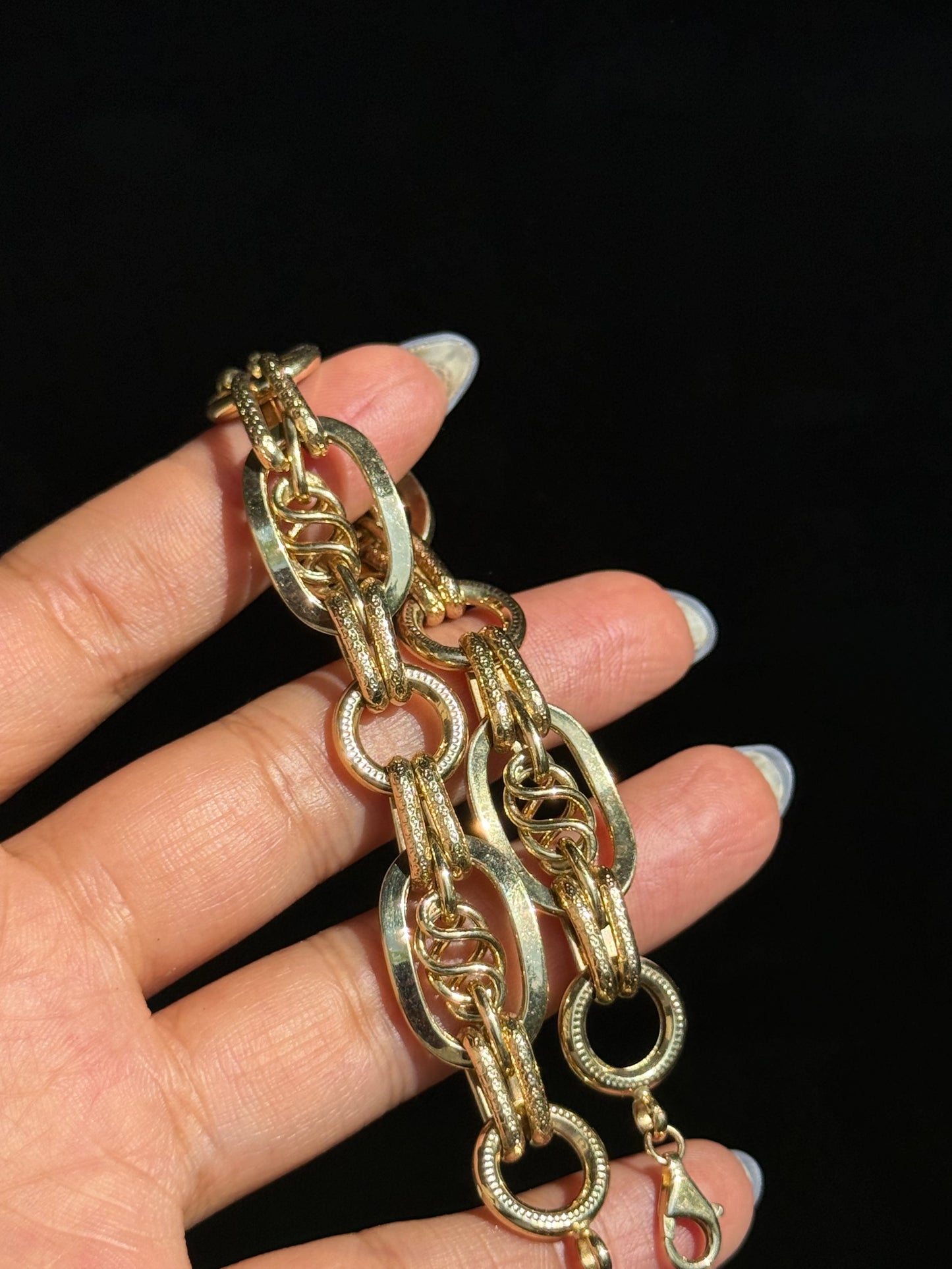 14k Chunky Wide fancy mixed link bracelet