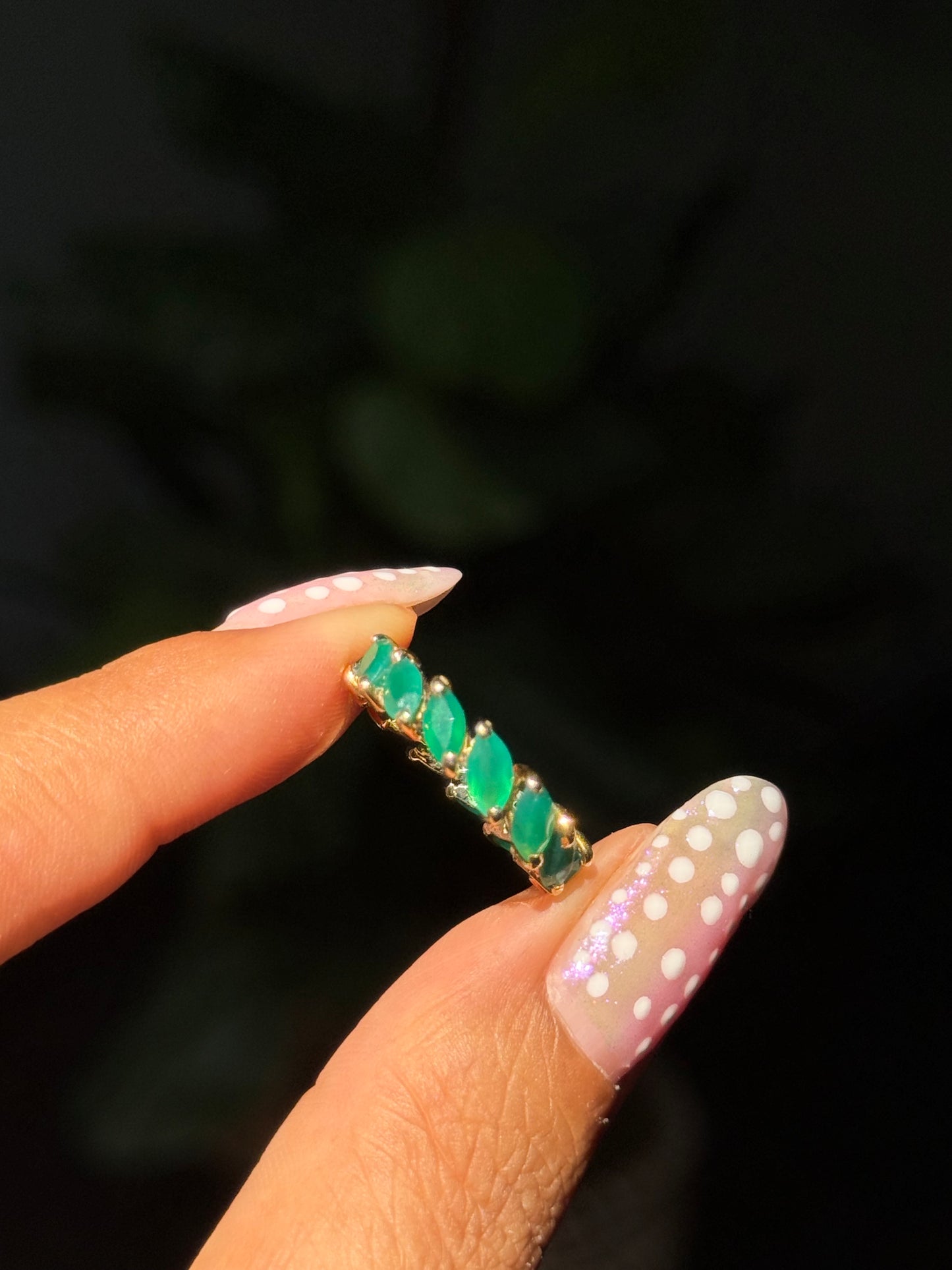 14k Green Agate marquise eternity band