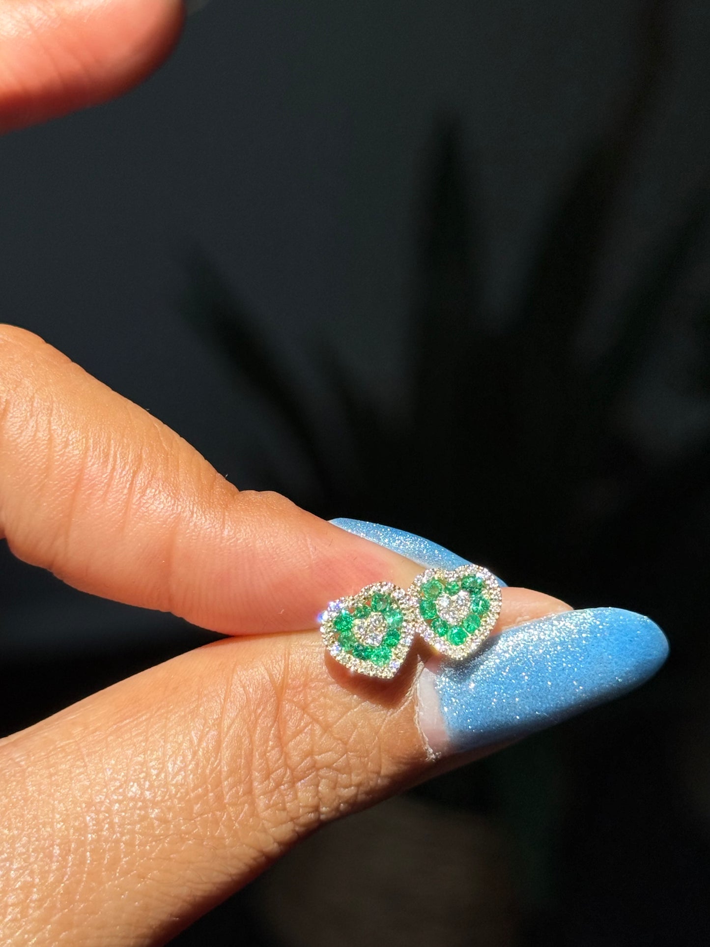 14kEmeralds & Diamonds heart earrings