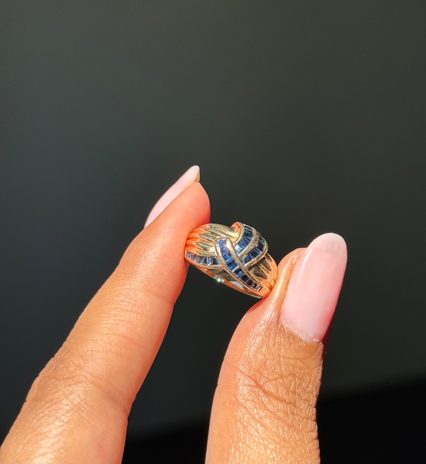 14k Princes cut sapphire ring