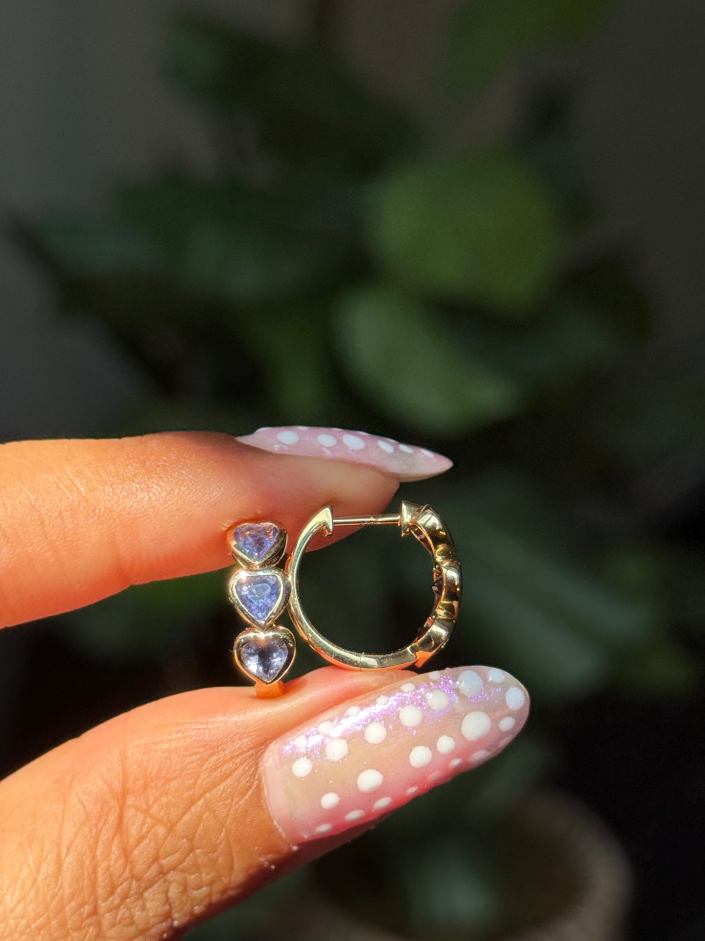 14k iolite heart Huggies