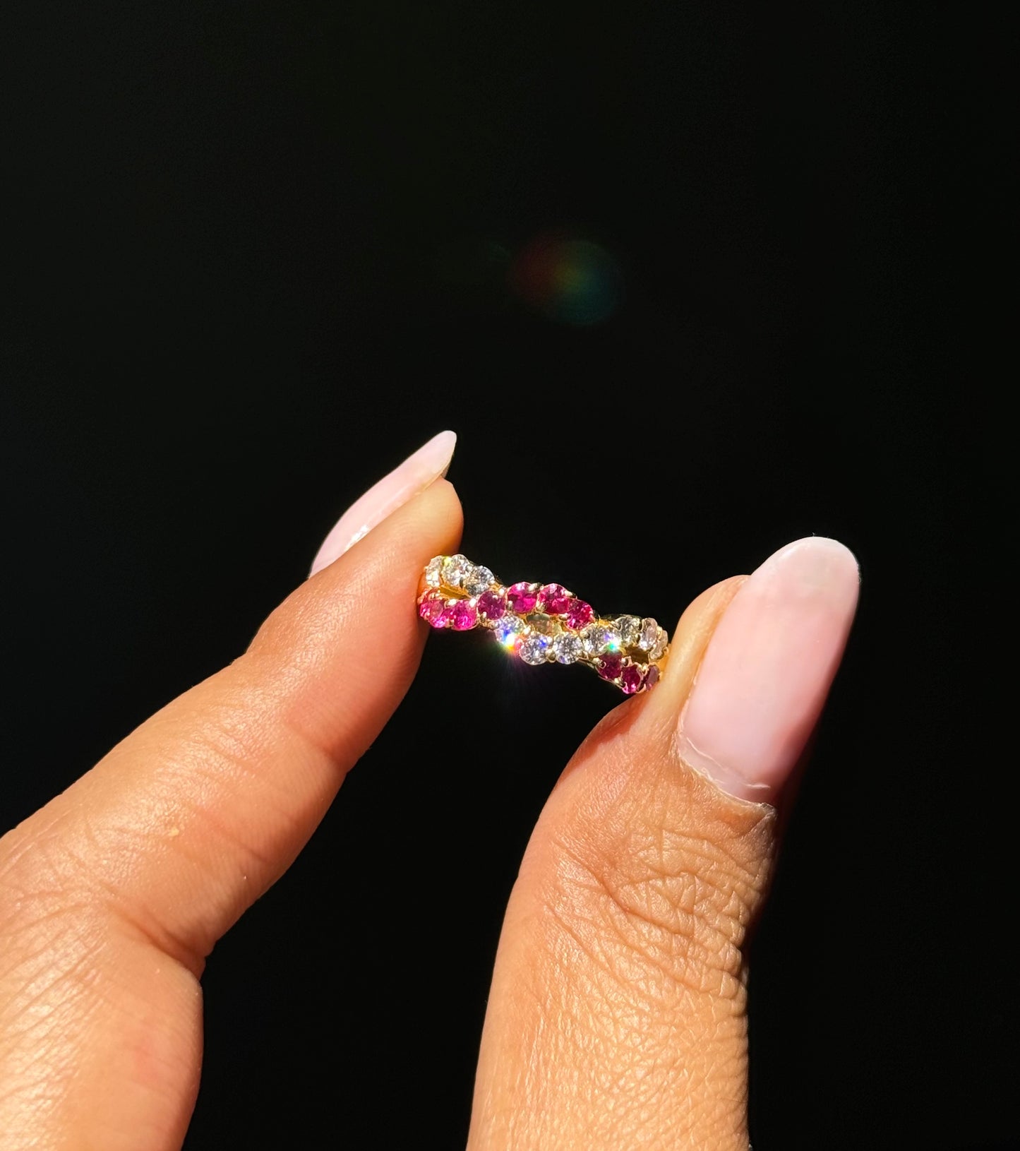 18k wavy diamonds and rubies ring