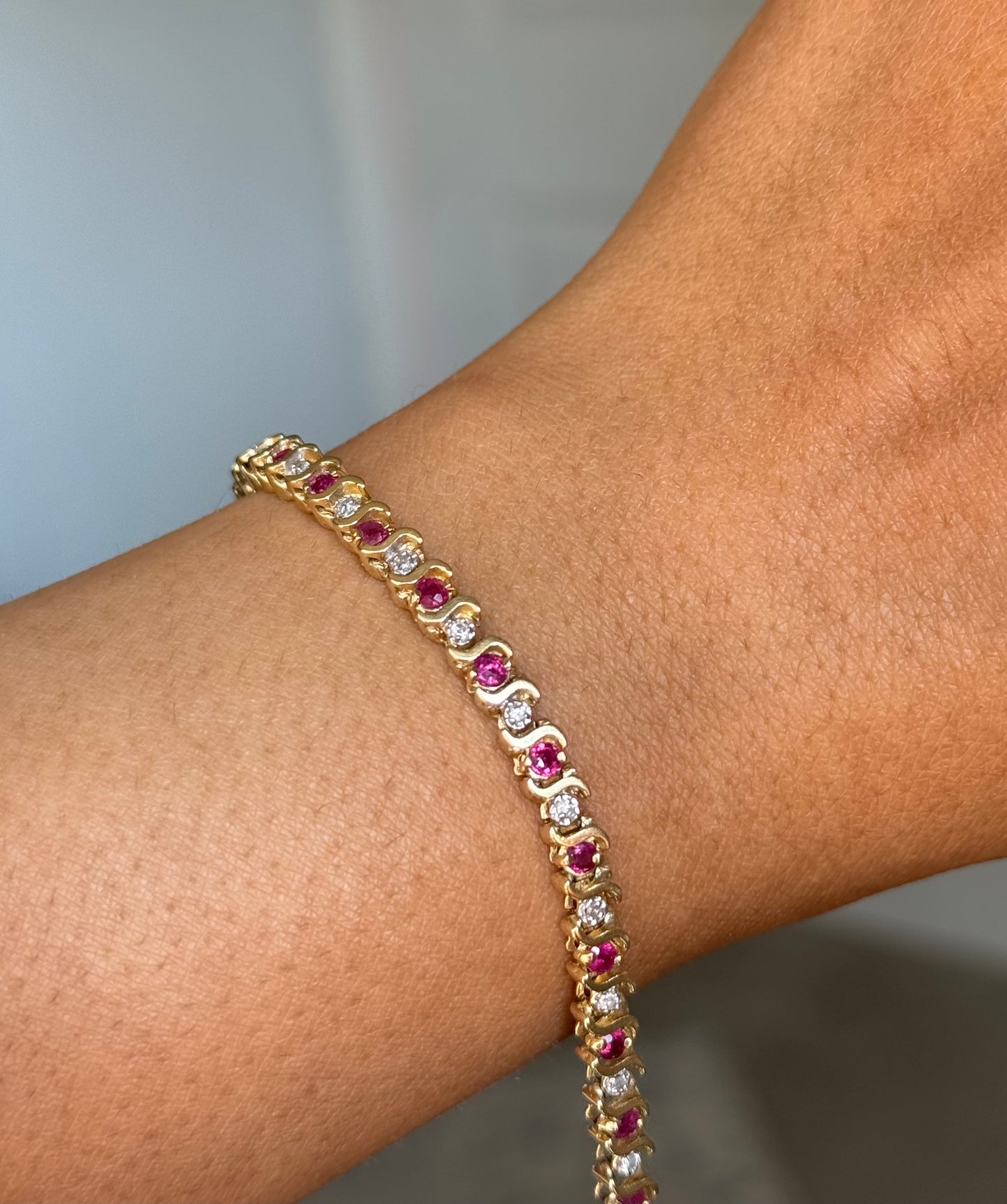 14k vintage ruby and diamond accent bracelet