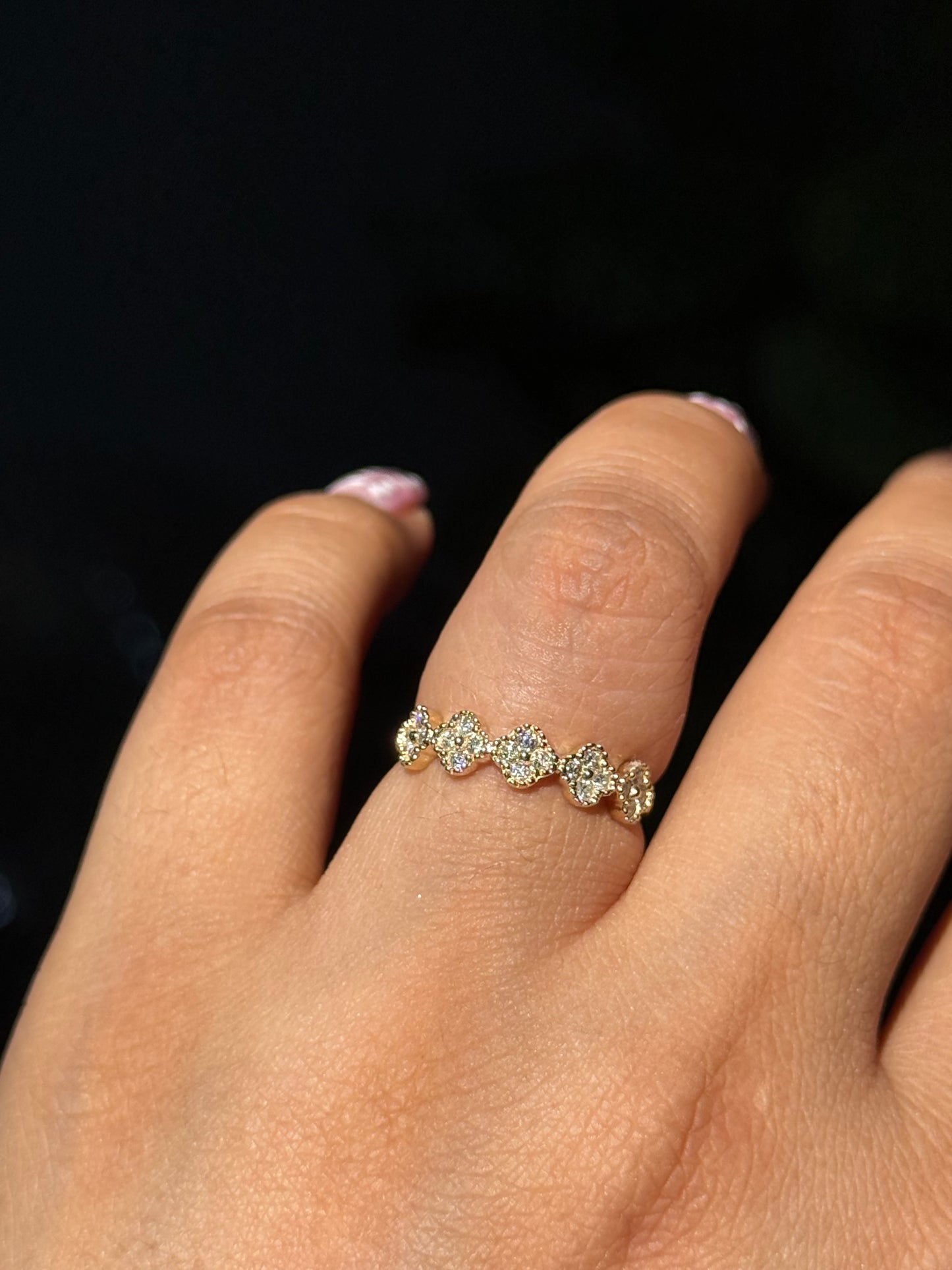 14k diamond clover half eternity band