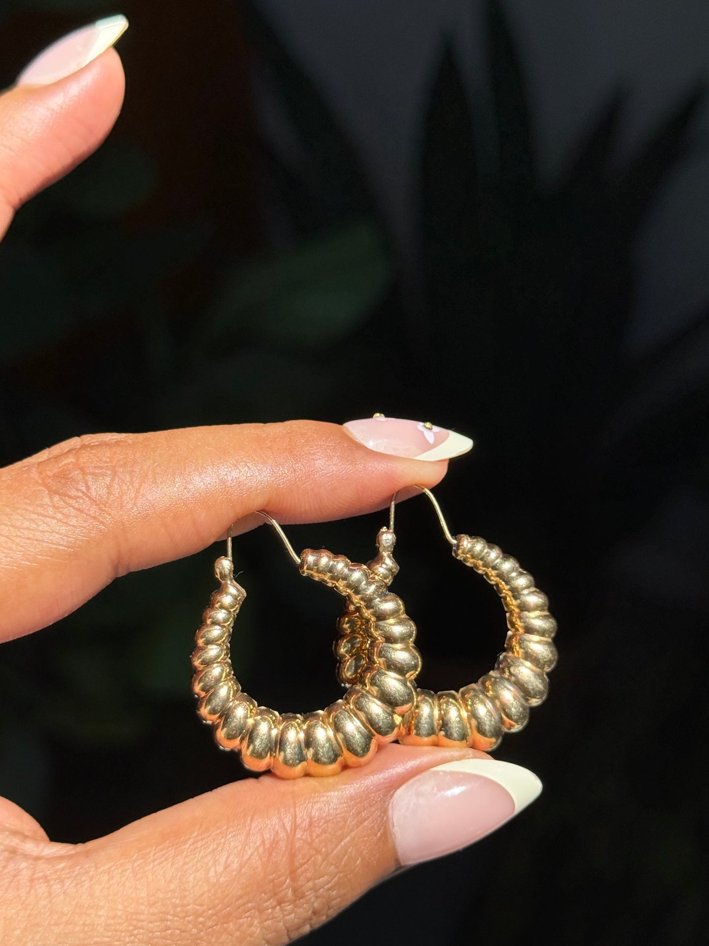 Chunky vintage 14k Shrimpy hoop earrings