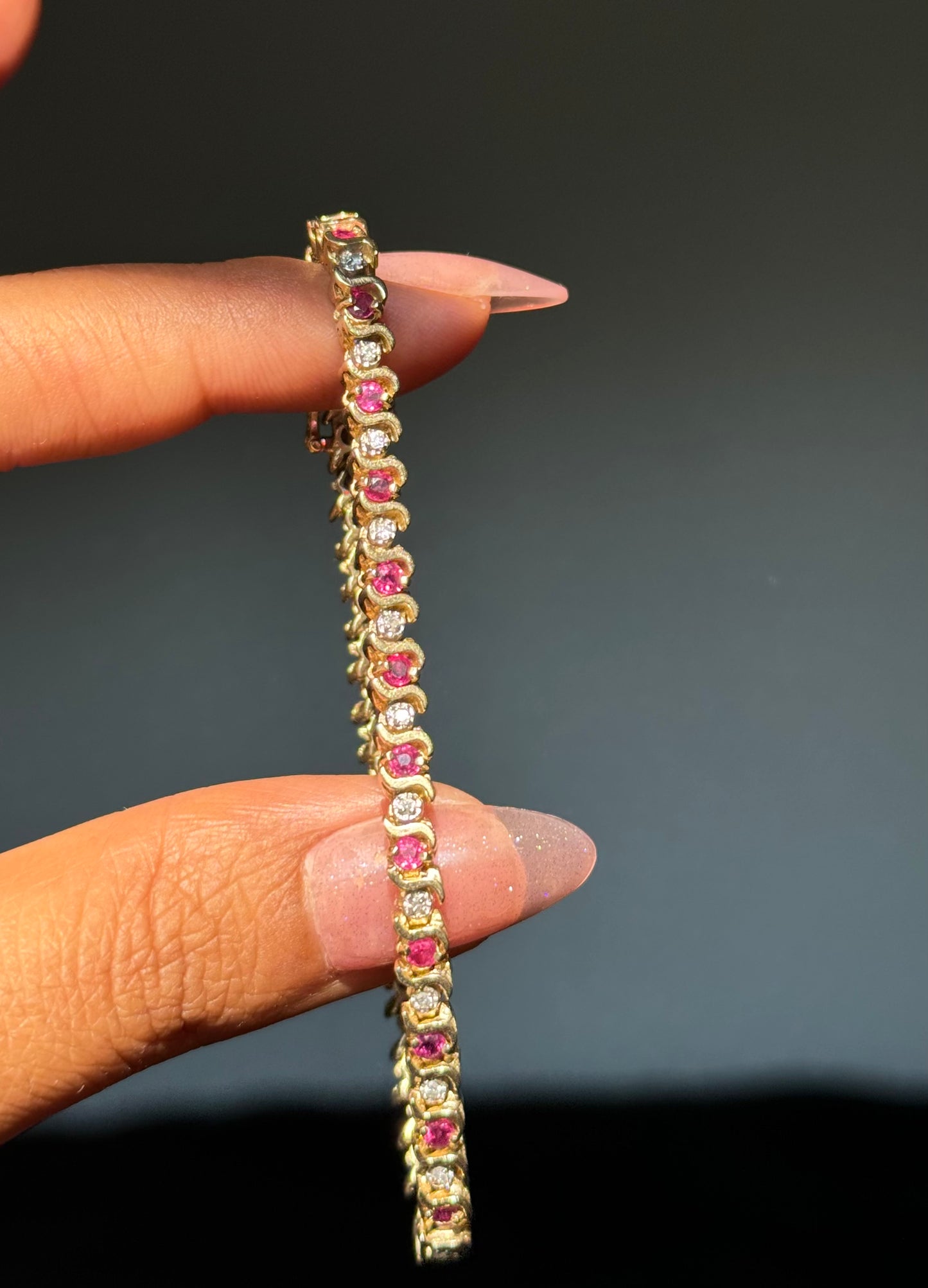 14k vintage ruby and diamond accent bracelet